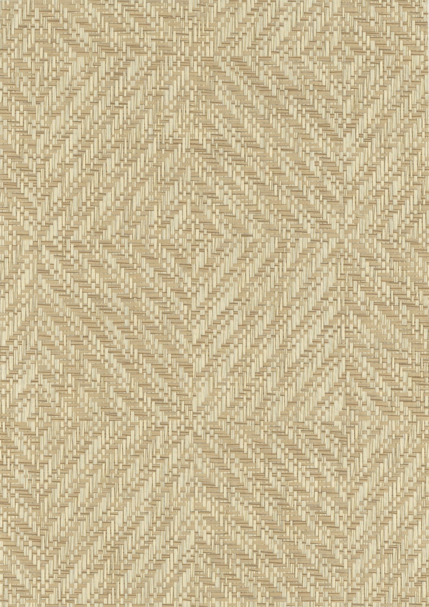 Beige woven fabric with an interlocking chevron and diamond geometric pattern in neutral tones.