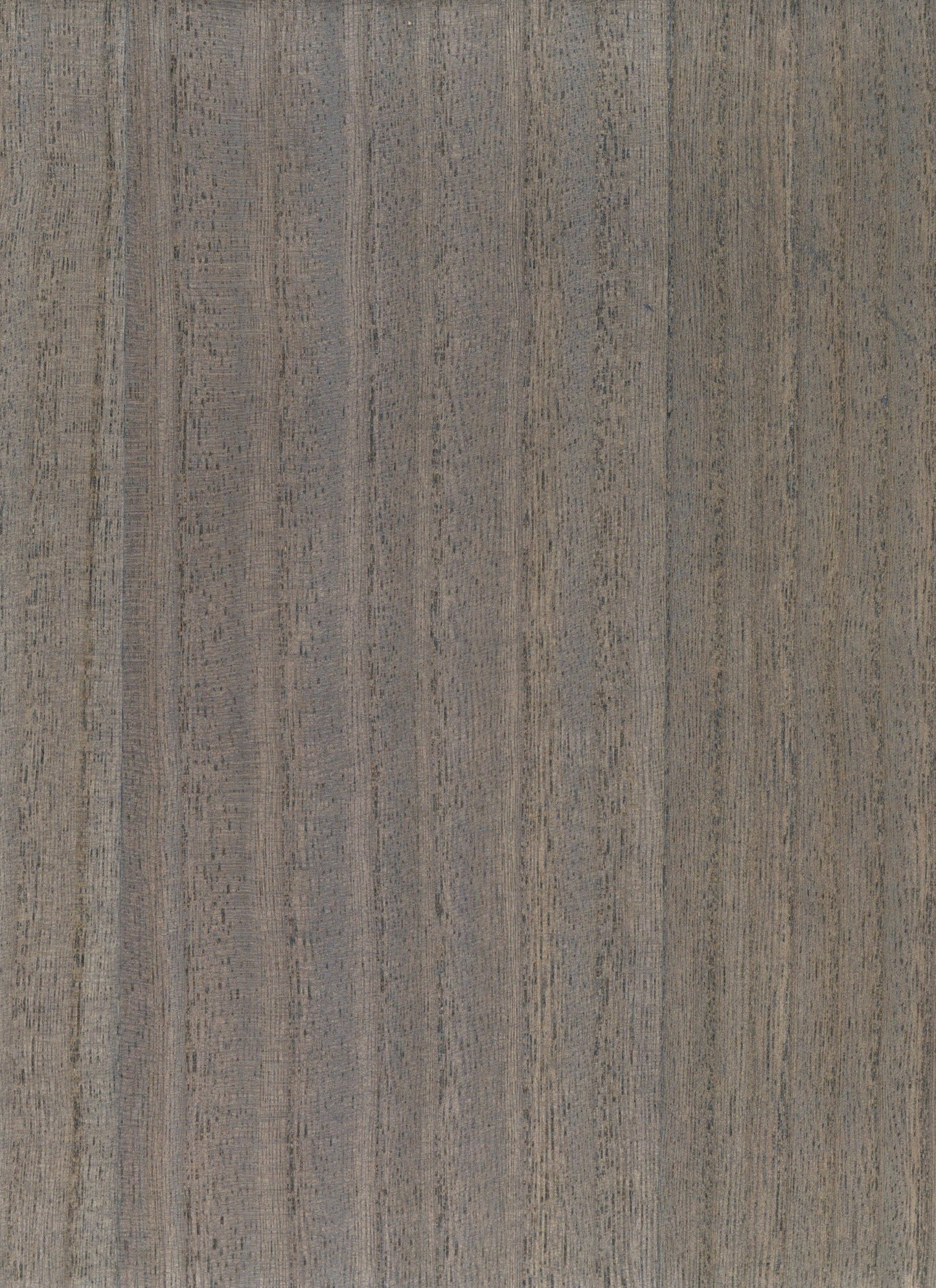 Grey-brown wood grain veneer with vertical grain lines, smooth panel for furniture or cabinetry.