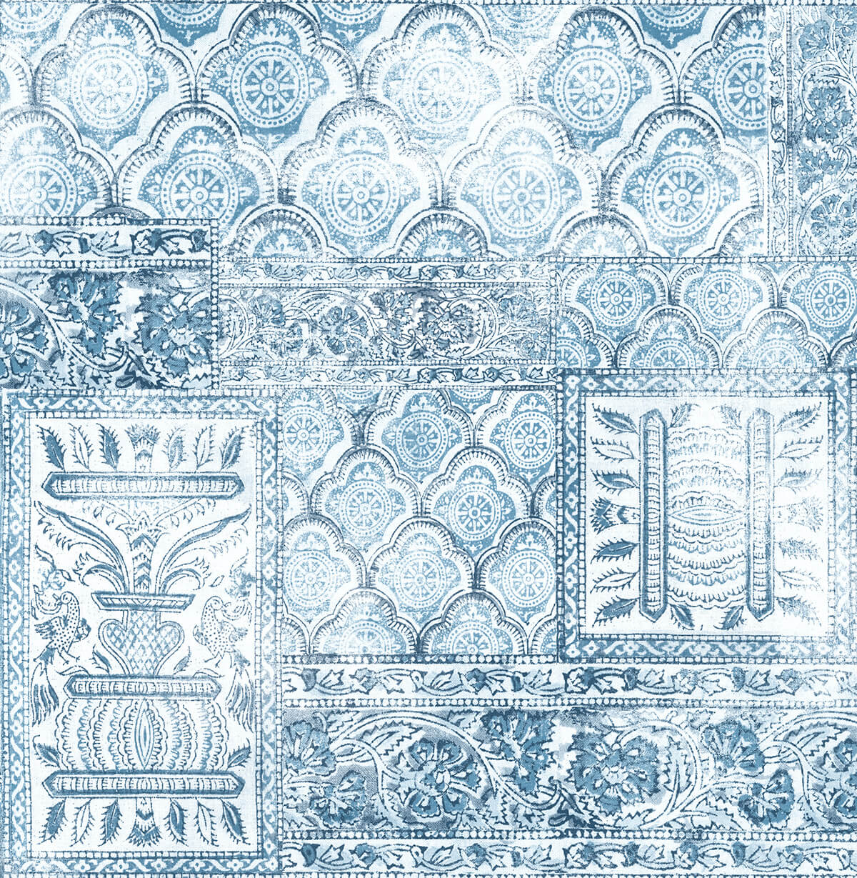 NextWall Patchwork Paisley/Patchwork Bohemian Blue & Eggshell - NW35002