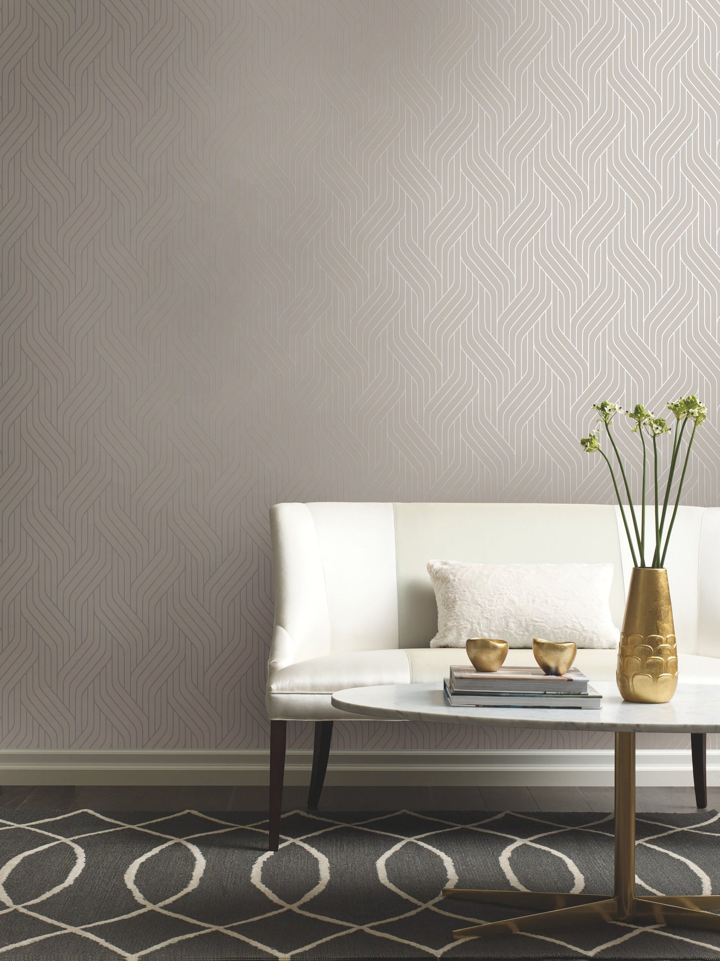 York Wallcoverings Antonina Vella Ebb and Flow White and Silver Wallpaper Stripes Whites and Off-Whites - NW3516
