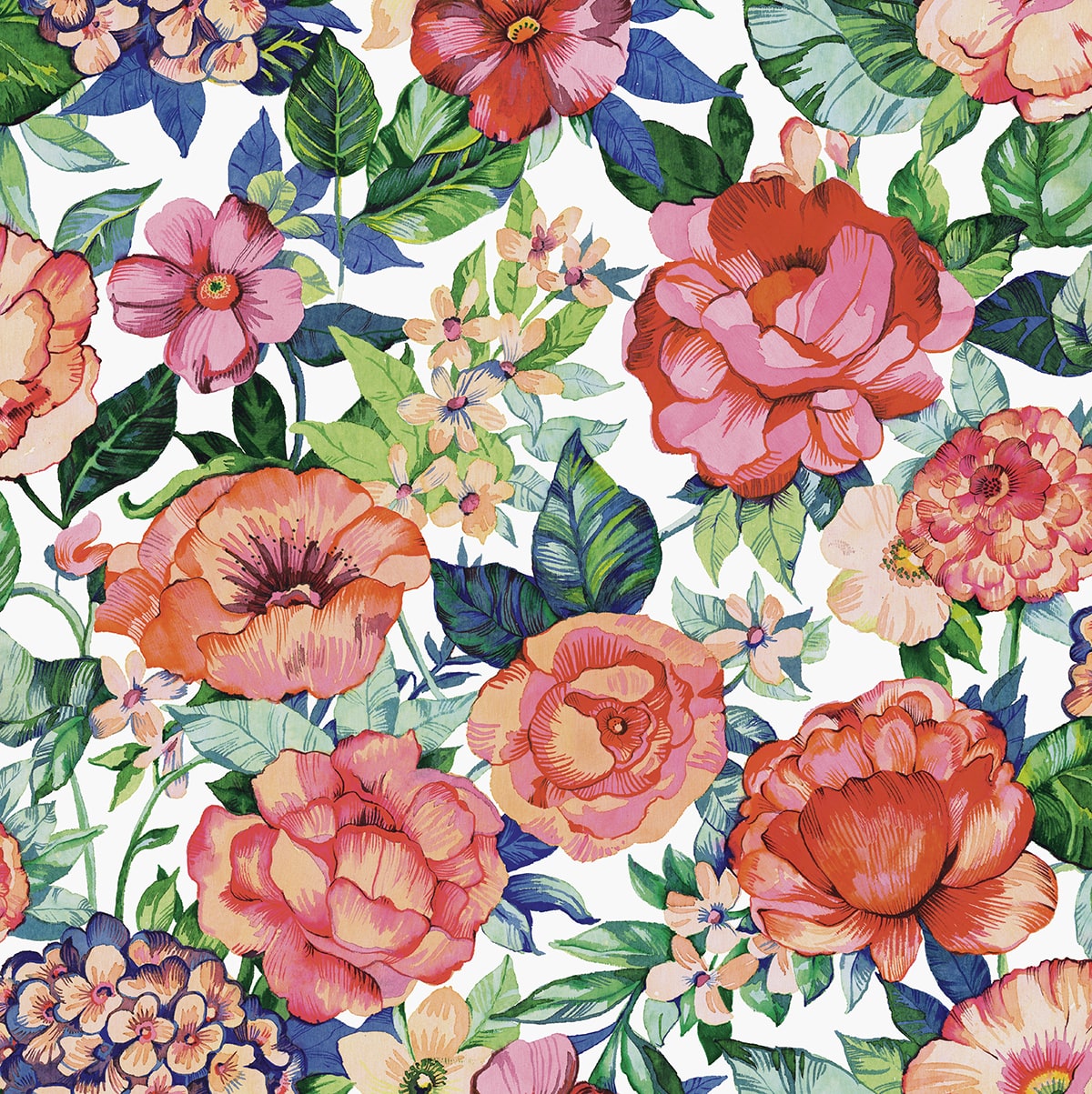 NextWall NextWall Peel & Stick Watercolor Floral Garden Floral Transitional Multicolor Semi-Gloss - NW52905