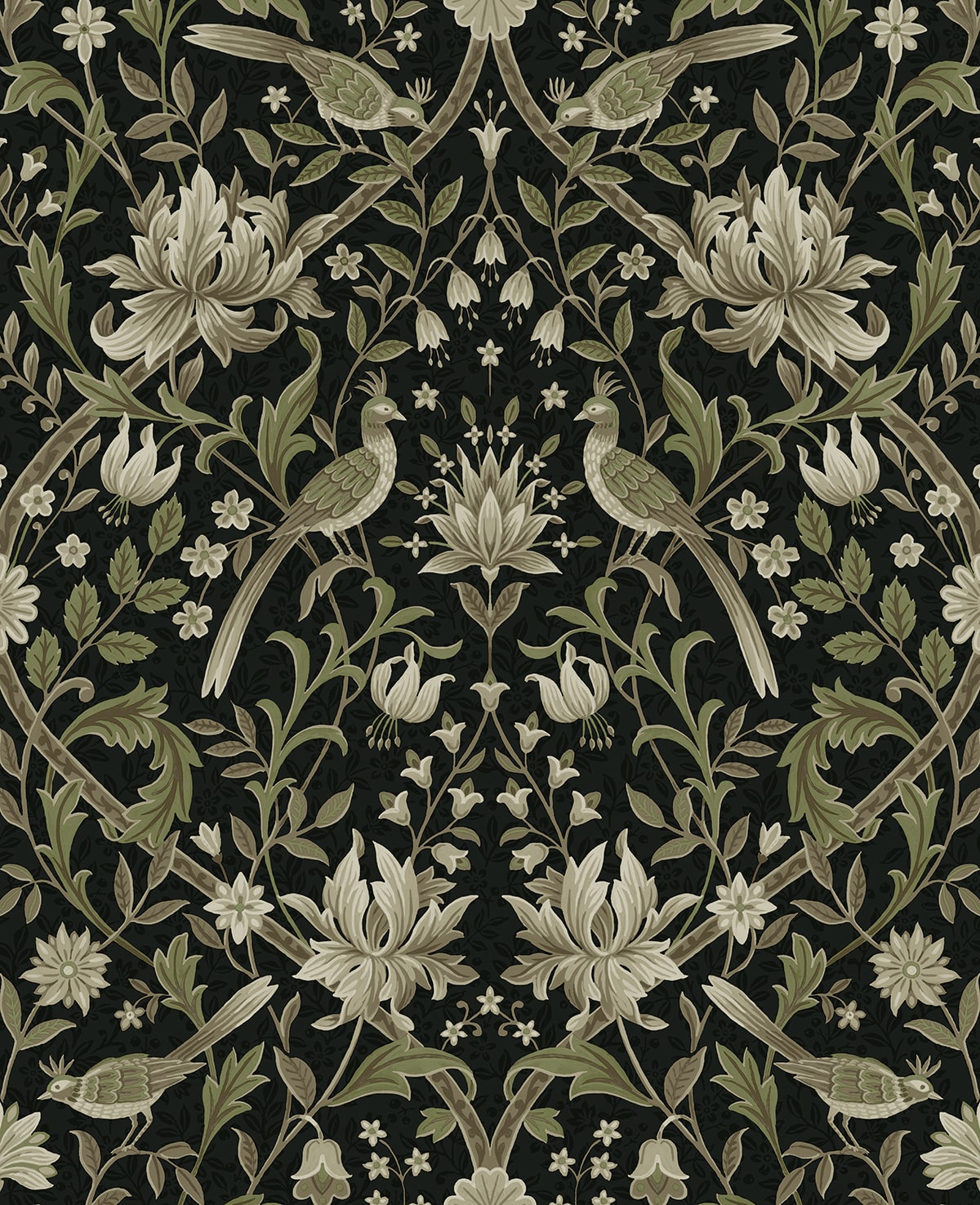 NextWall NextWall Peel & Stick Vintage Bird Ogee Botanical Vintage Black - NW58300