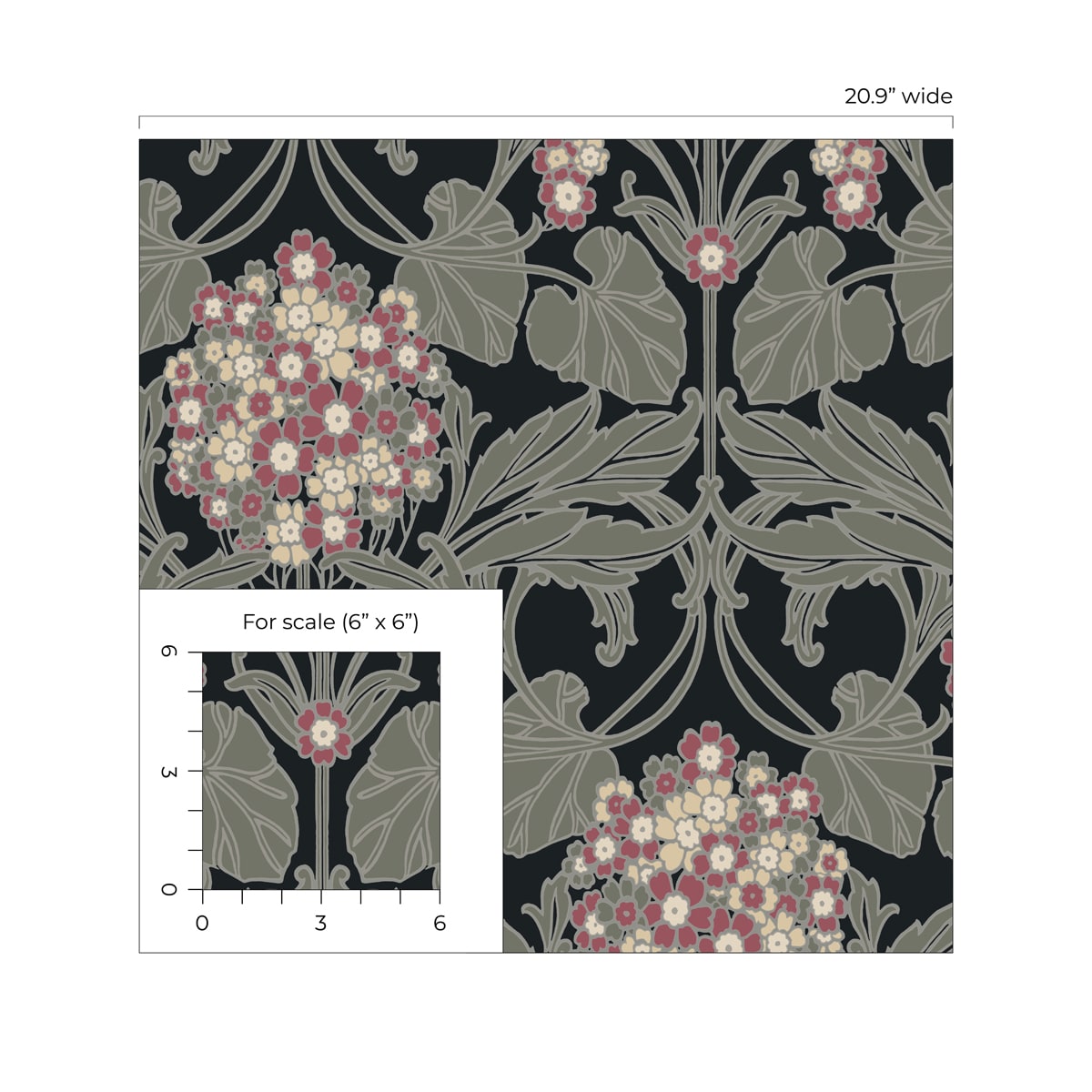 NextWall Hydrangea Floral Floral Vintage Black - NW60410