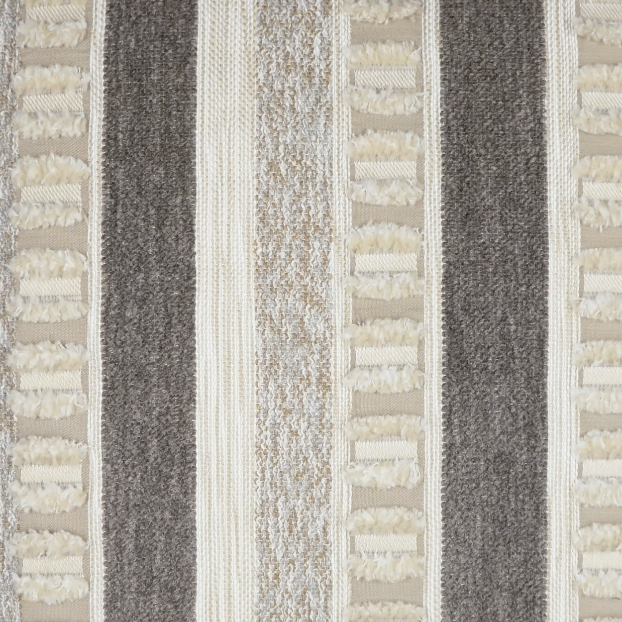 Neutral striped linen-textured outdoor lumbar pillow, 12" x 24", ivory, cream, beige, taupe and gray.