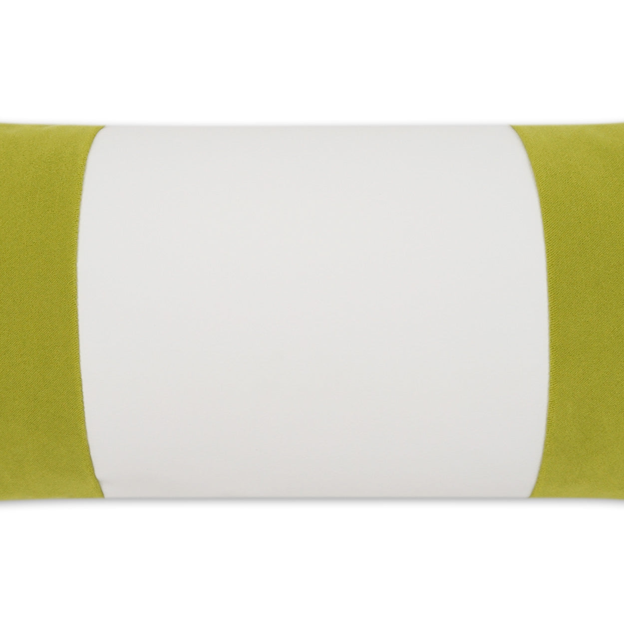 12" x 24" outdoor lumbar pillow with white center panel and lime green edges, featuring a leaf band ribbon pattern.