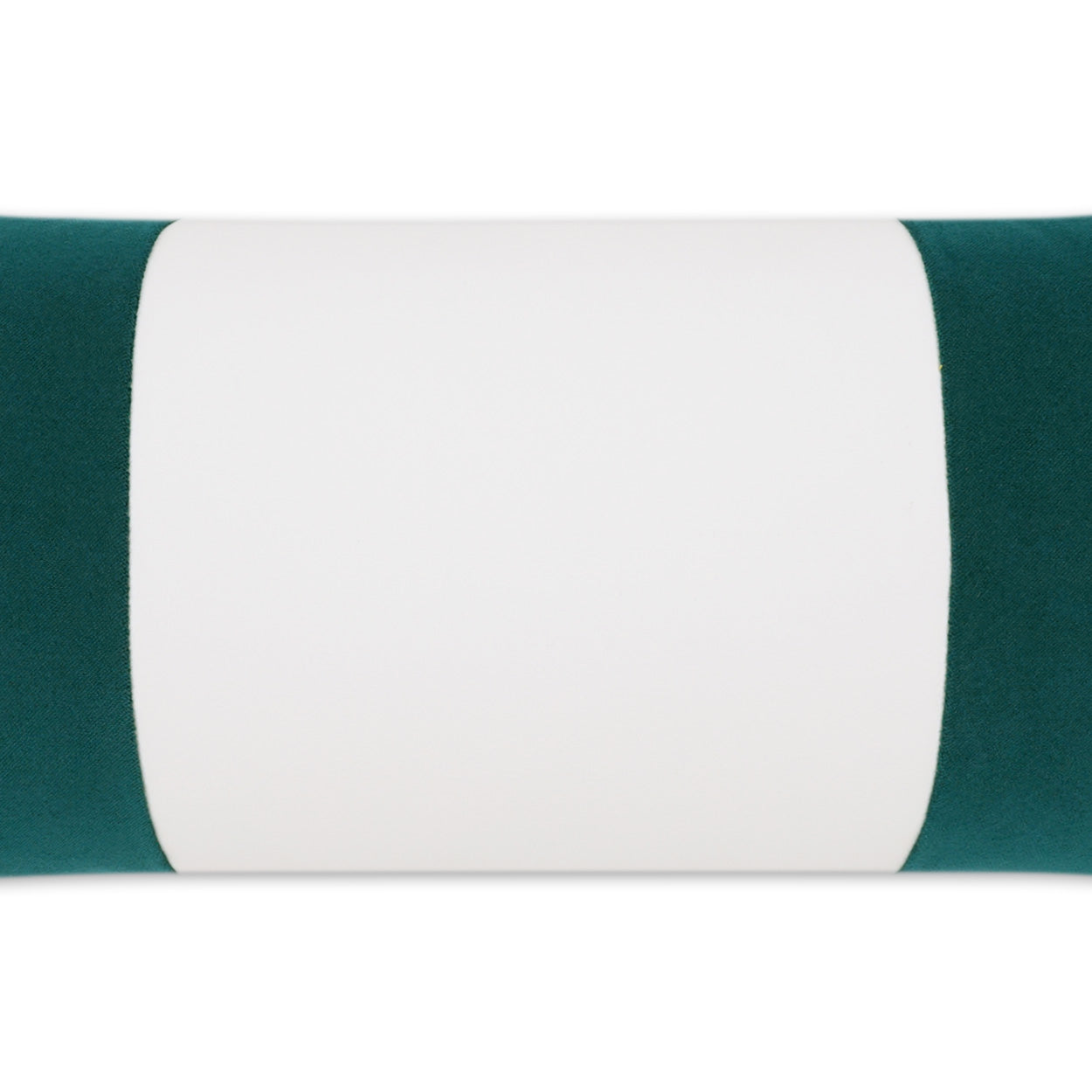 Teal fabric roll with a white central band; teal edges, velvet-like texture, cylindrical textile spool.