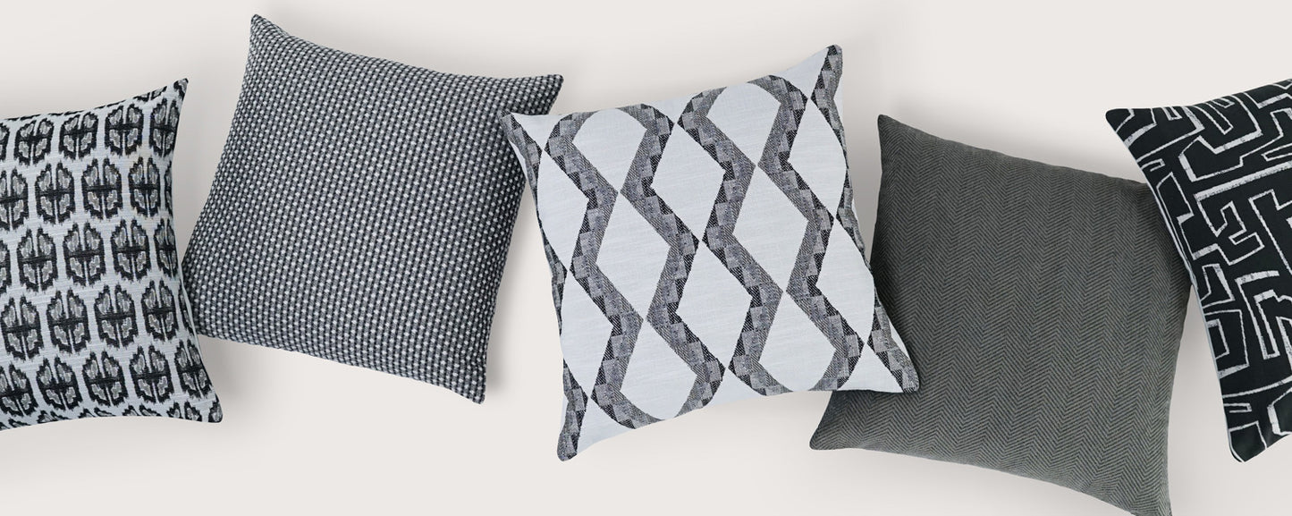Azure geometric outdoor pillow, 22" x 22".
