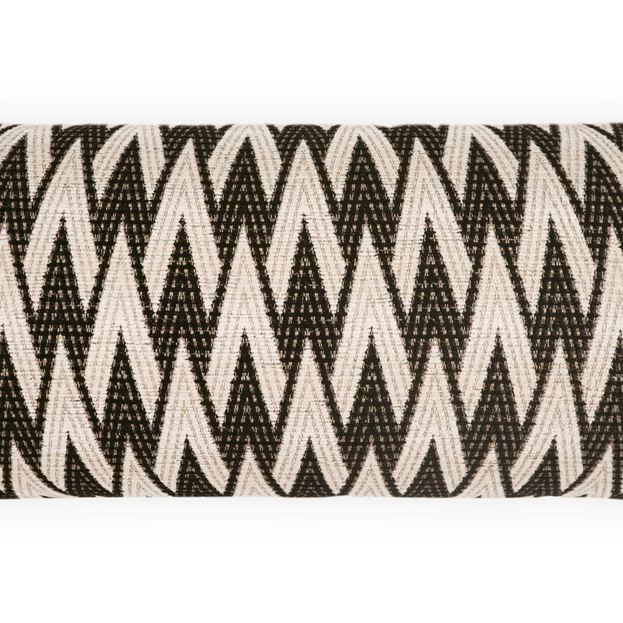 Outdoor lumbar pillow in black & beige Domino Geometric pattern; textured woven fabric, 12" x 24