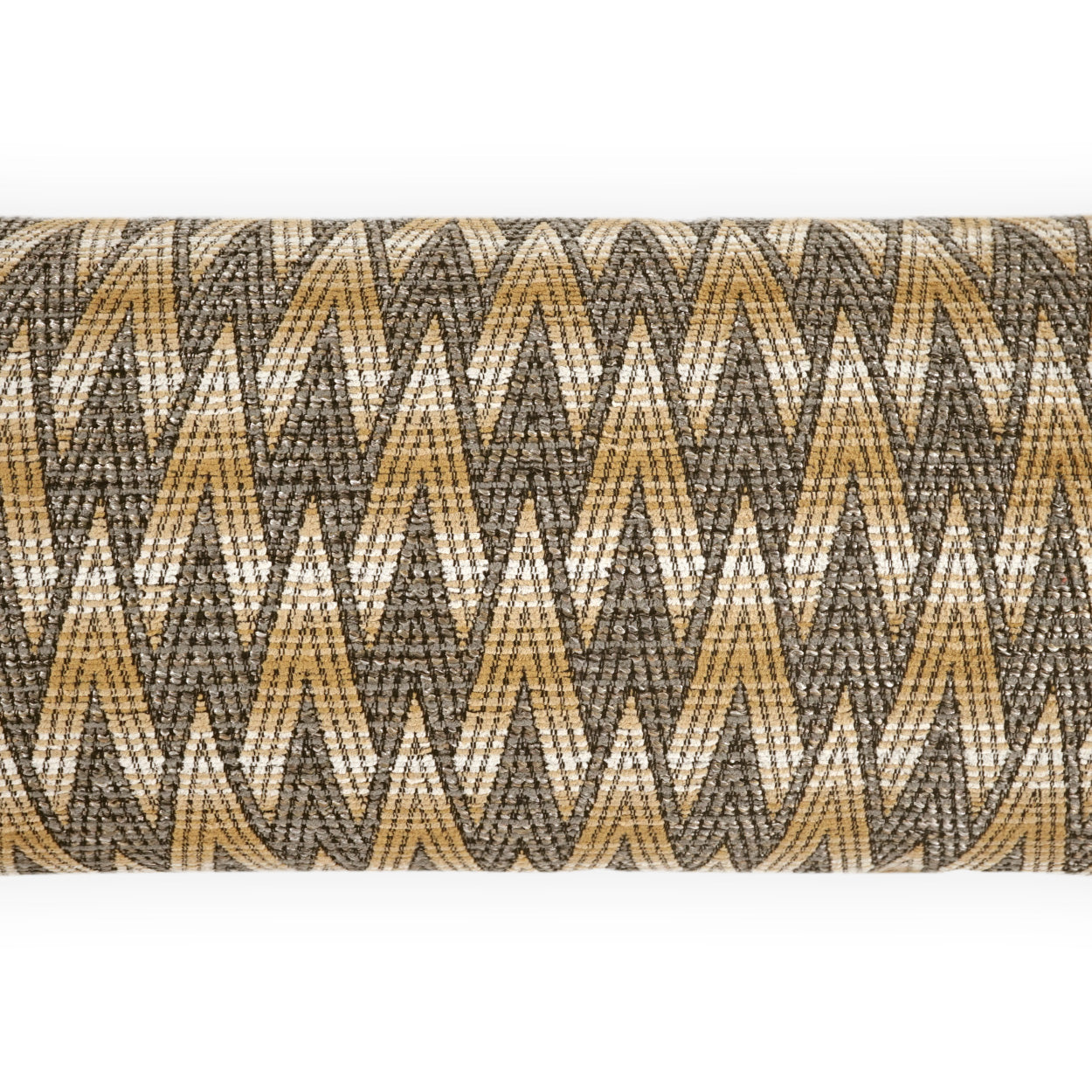 Outdoor lumbar pillow, 12" x 24", Portabella geometric pattern; woven fabric in taupe, beige and gray.