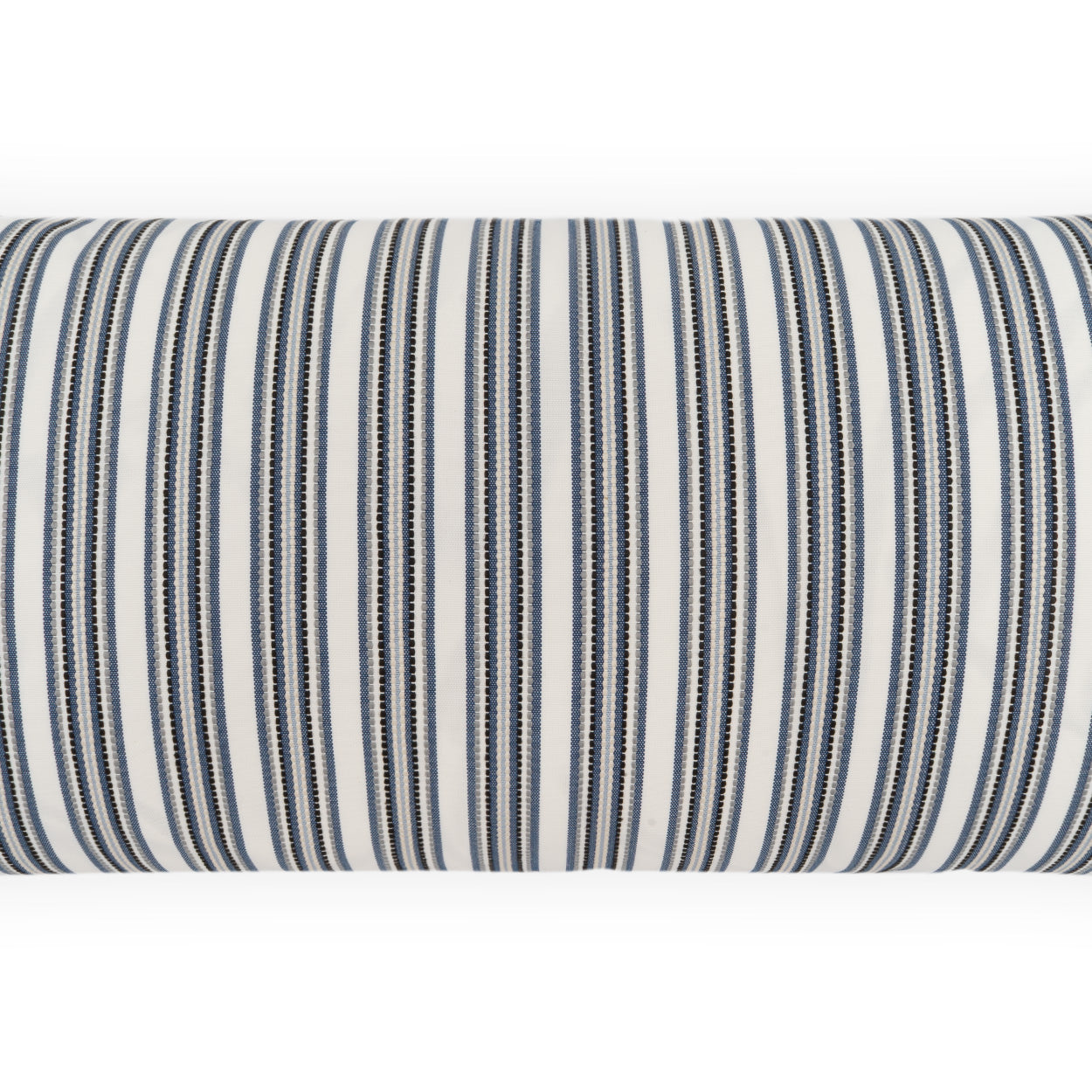 Navy and white striped fabric roll with alternating wide and narrow stripes on a light background.