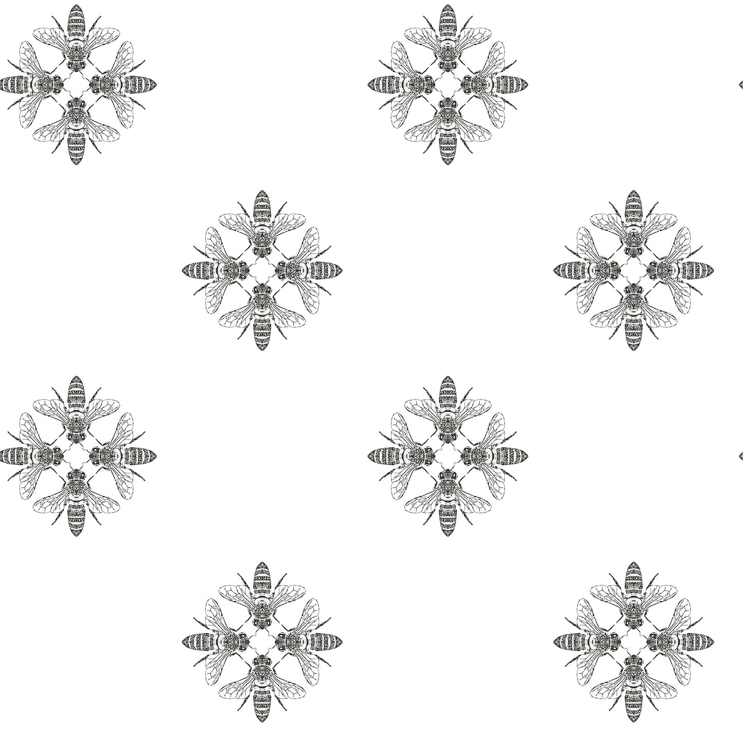 York Wallcoverings Black & White Resource Library Honey Bee Black & White Wallpaper Animals Animals Black & White - ON1643
