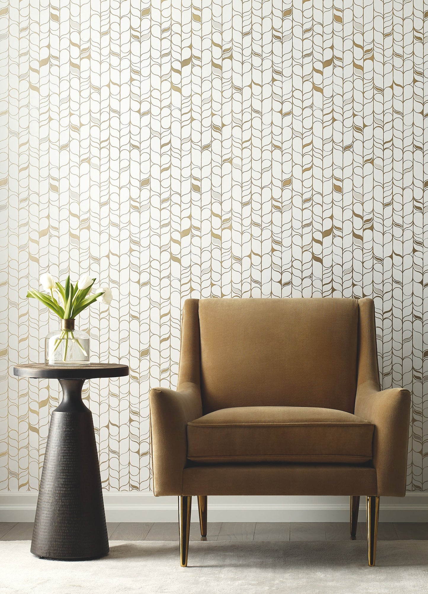 York Wallcoverings Candice Olson Perfect Petals White and Gold Wallpaper Geometrics Whites and Off-Whites - OS4201