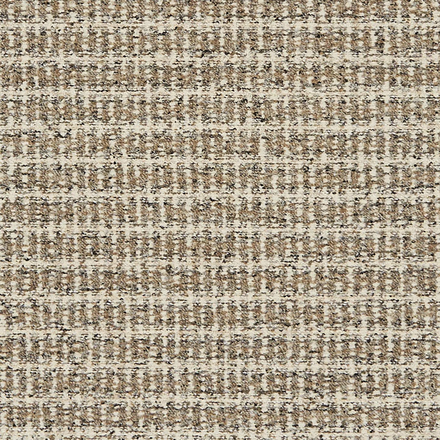 Beige and brown woven tweed fabric texture with cream flecks; versatile upholstery or rug material.