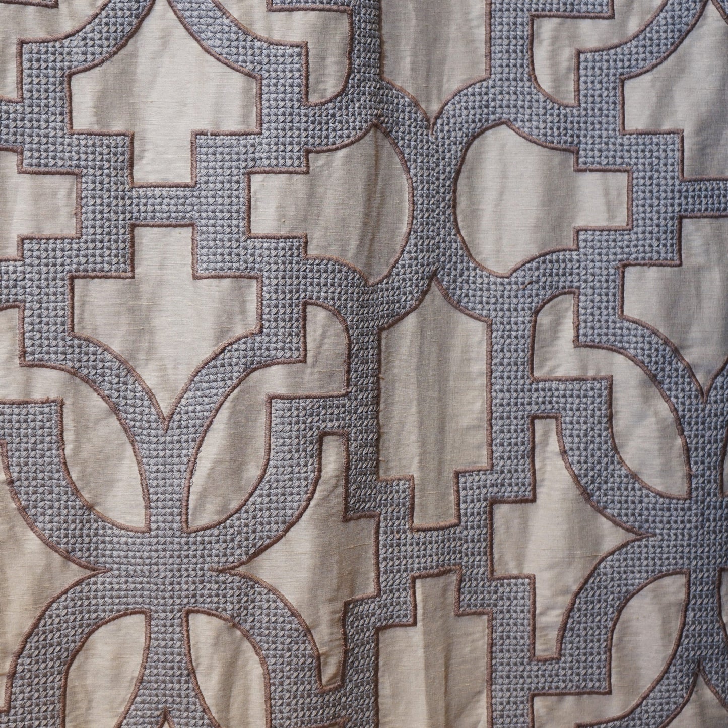 JF Fabrics JF Studio PORTICO 96 Fabric Transitional,Geometric Blue,Grey,Silver,Taupe Embroidery,Linen - 5083996 SJ101