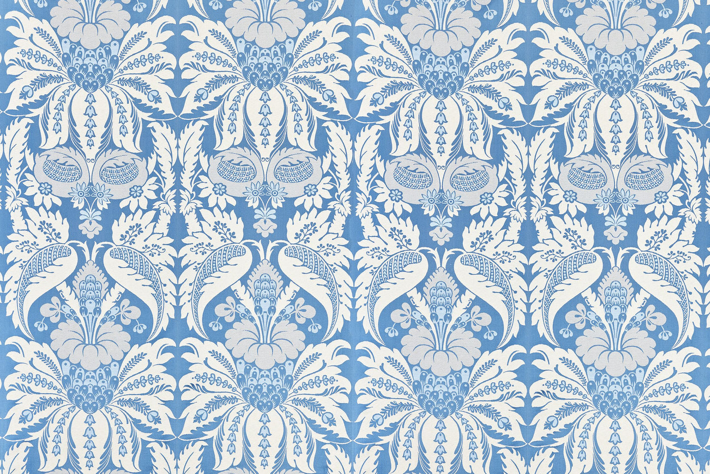 SCALAMANDRE ESTATE DAMASK FABRIC BLUE JAY - PQ 00021865 NEW SKU # PQ18650002