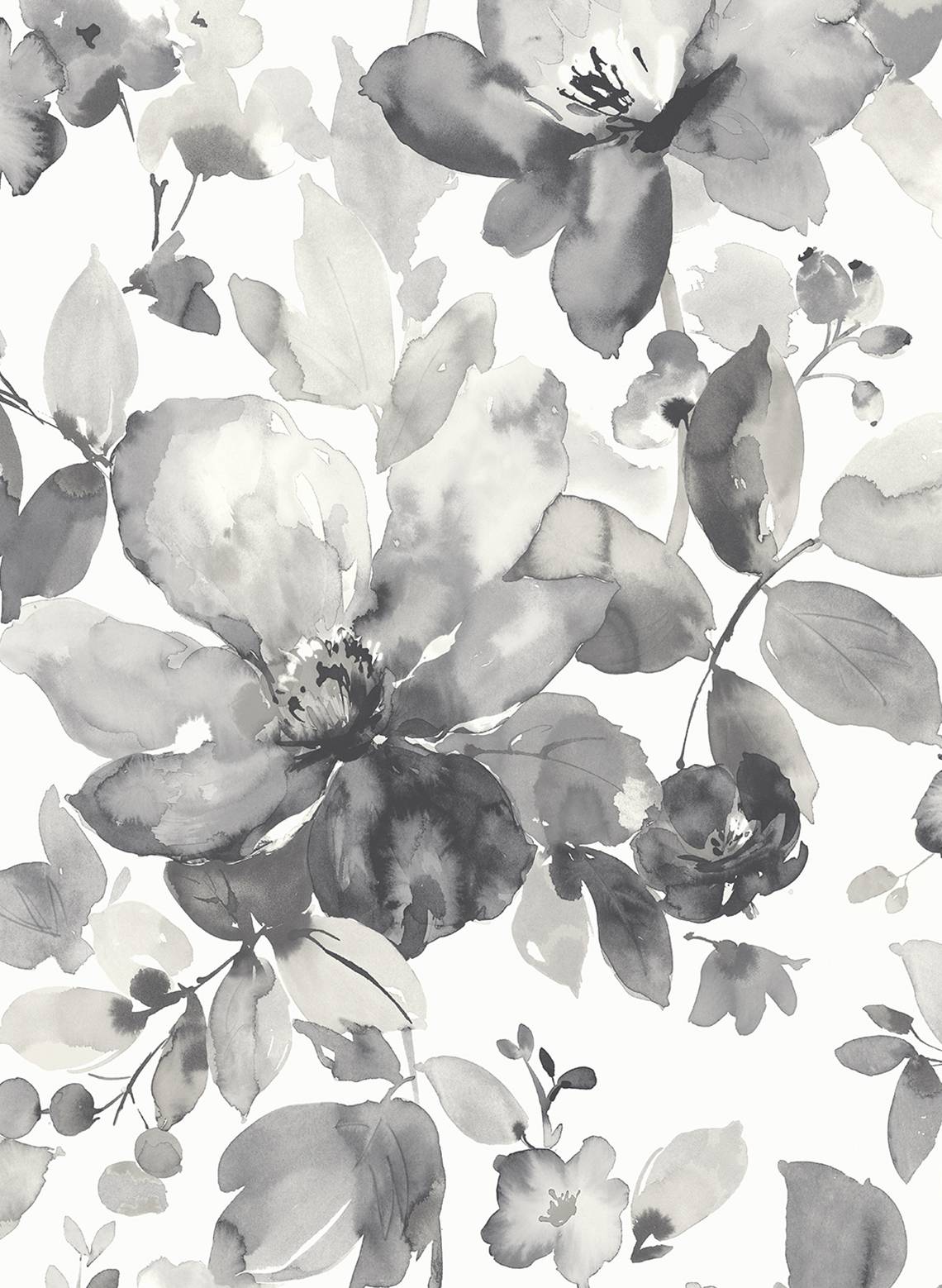 Seabrook Designs Prepasted Online Watercolor Garden Floral Contemporary Grey Matte - PR12700