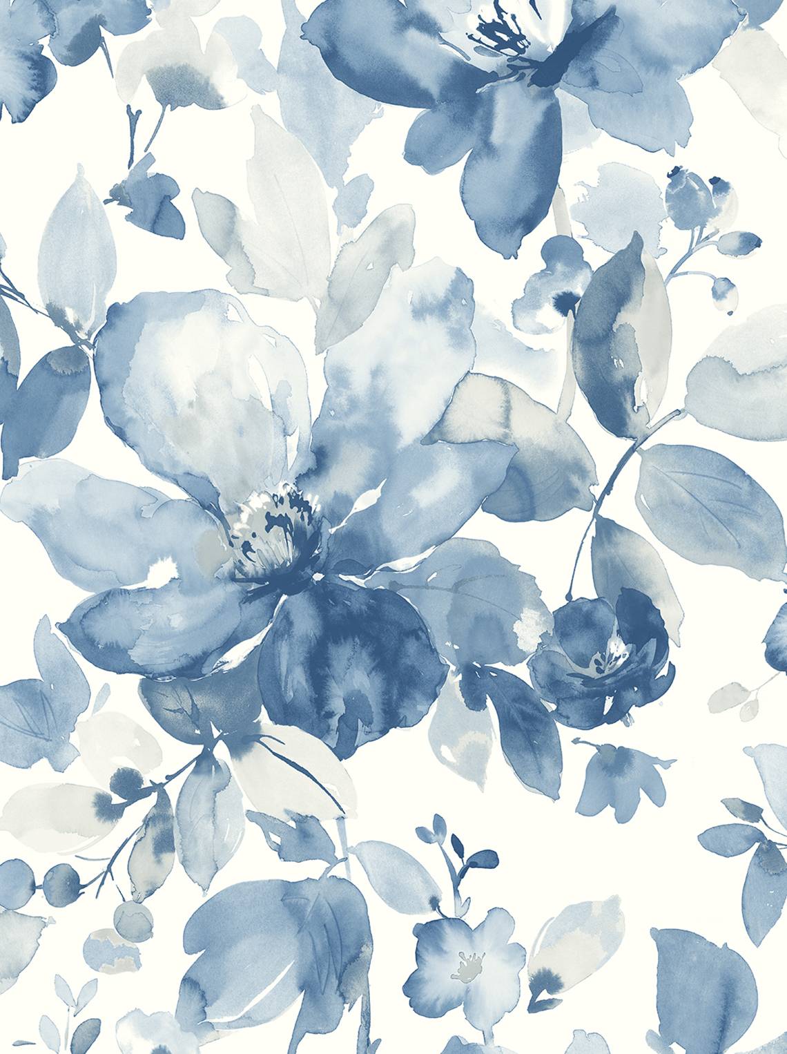 Seabrook Designs Prepasted Online Watercolor Garden Floral Contemporary Blue Matte - PR12702