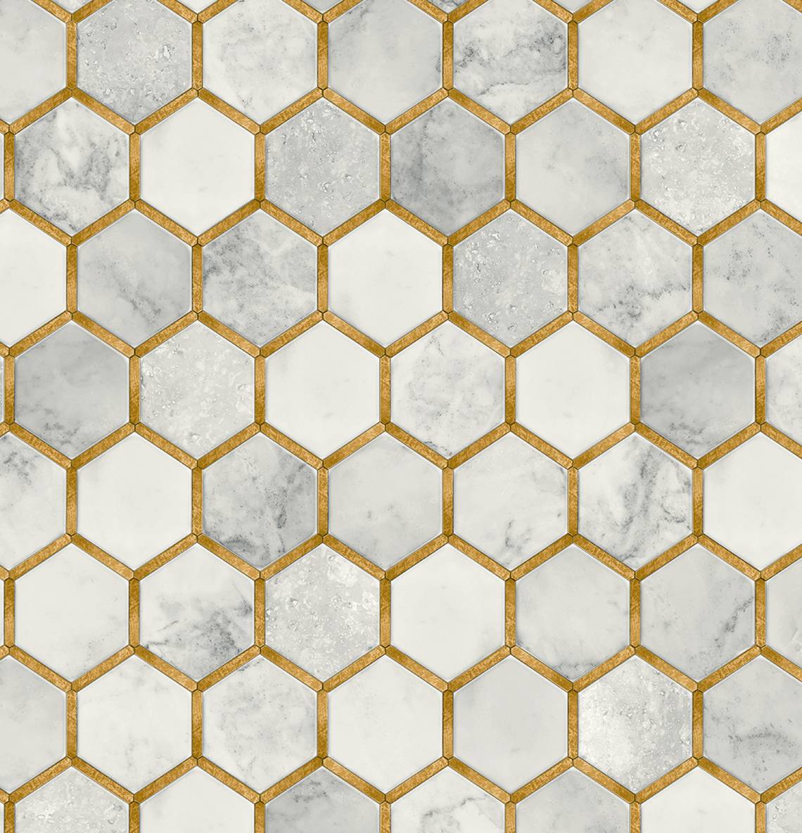 Seabrook Designs Prepasted Online Faux Hex Tile Tile Contemporary Gold Metallic - PR12905
