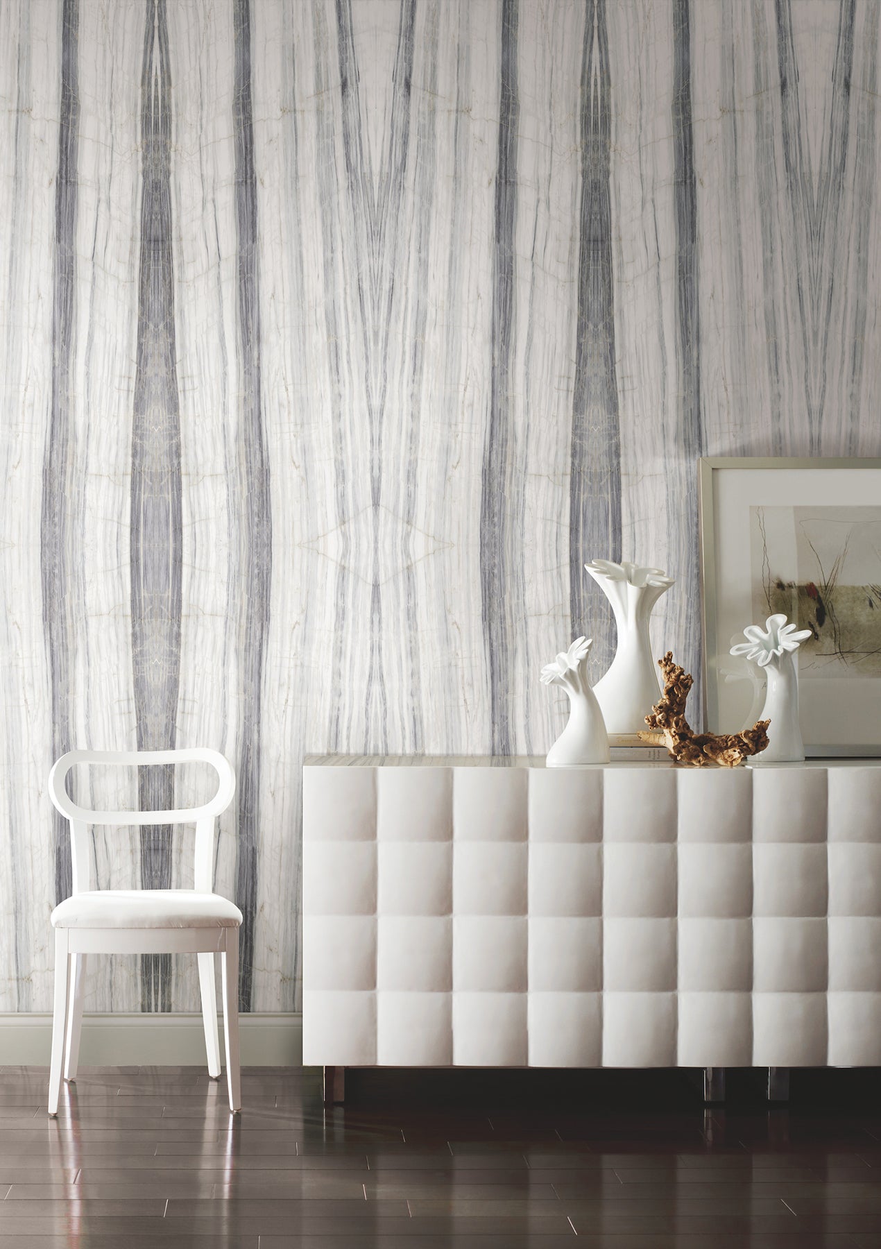 York Wallcoverings Grasscloth, Wood and Stone Spanish Marble Grey Peel and Stick Mural Geometrics Greys Wallpaper - PSW1297M