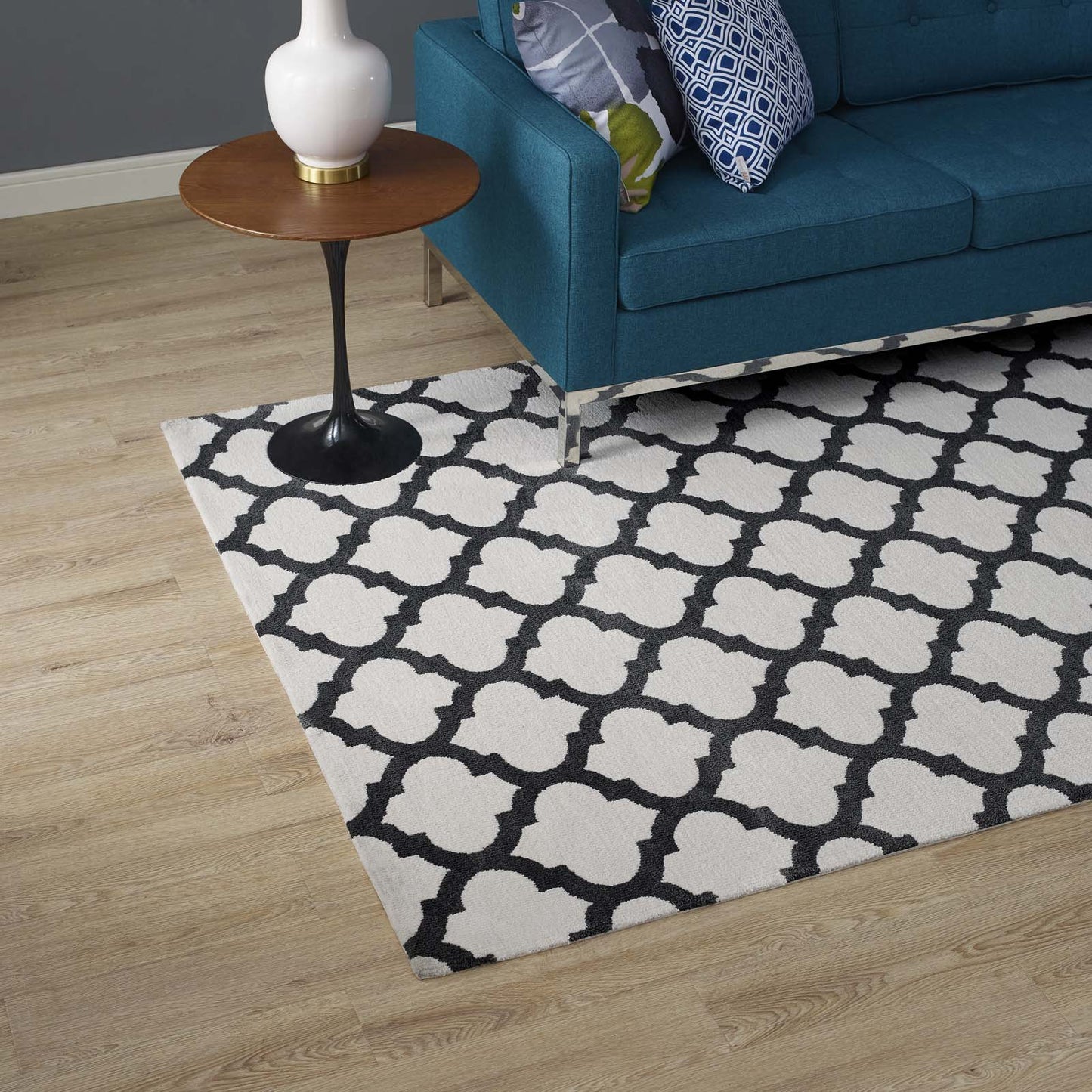 Modway Outlet Lida Moroccan Trellis 5x8 Area Rug by Modway Living Room Rugs Ivory and Charcoal - R-1001C-58