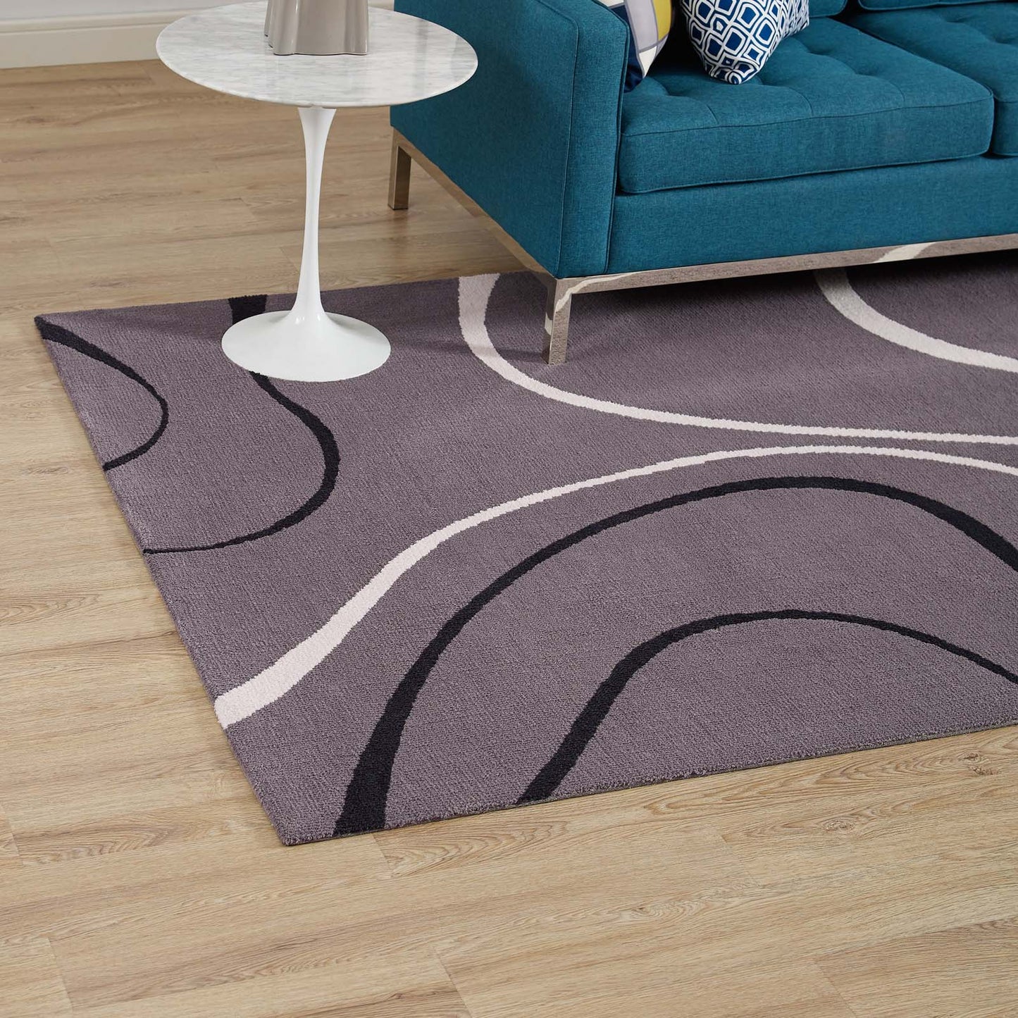 Modway Outlet Therese Abstract Swirl 5x8 Area Rug by Modway Living Room Rugs Charcoal Black and Ivory - R-1002B-58