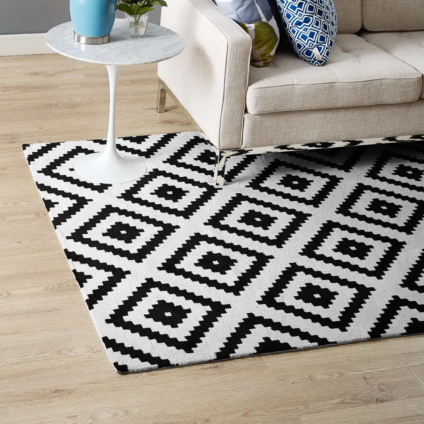 Modway Outlet Alika Abstract Diamond Trellis 8x10 Area Rug by Modway Living Room Rugs Black and White - R-1004A-810