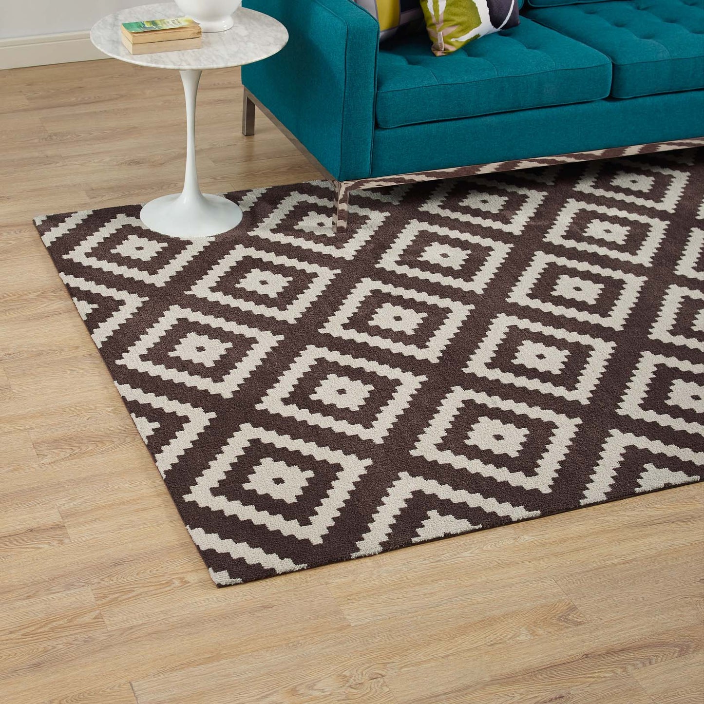 Modway Outlet Alika Abstract Diamond Trellis 8x10 Area Rug by Modway Living Room Rugs Ivory and Brown - R-1004F-810