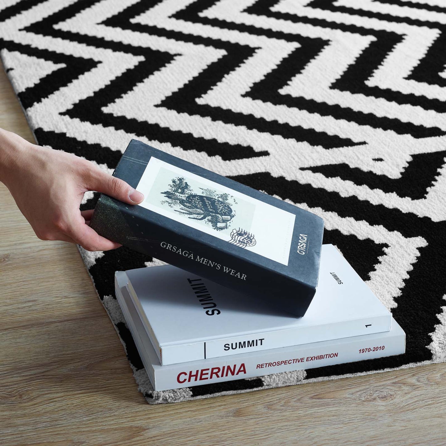 Modway Outlet Ailani Geometric Chevron / Diamond 8x10 Area Rug by Modway Living Room Rugs Black and White - R-1011A-810