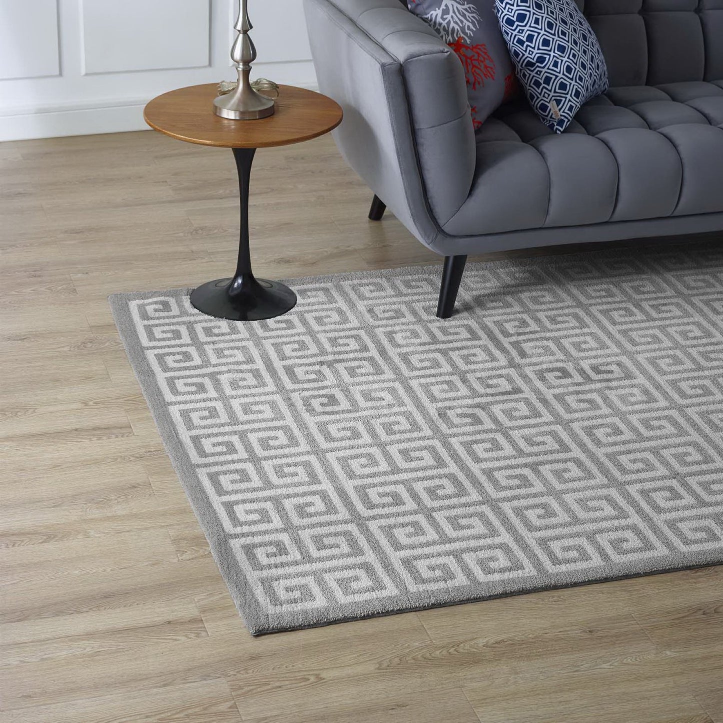 Modway Outlet Freydis Greek Key 5x8 Area Rug by Modway Living Room Rugs White and Light Gray - R-1013B-58
