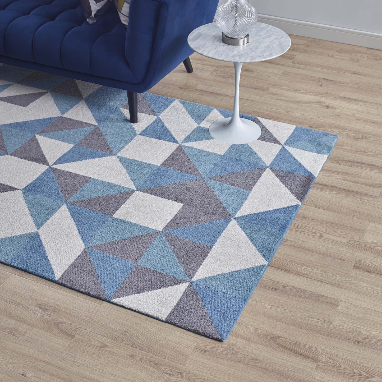 Modway Outlet Kahula Geometric Triangle Mosaic 5x8 Area Rug by Modway Living Room Rugs Blue White and Gray - R-1014B-58