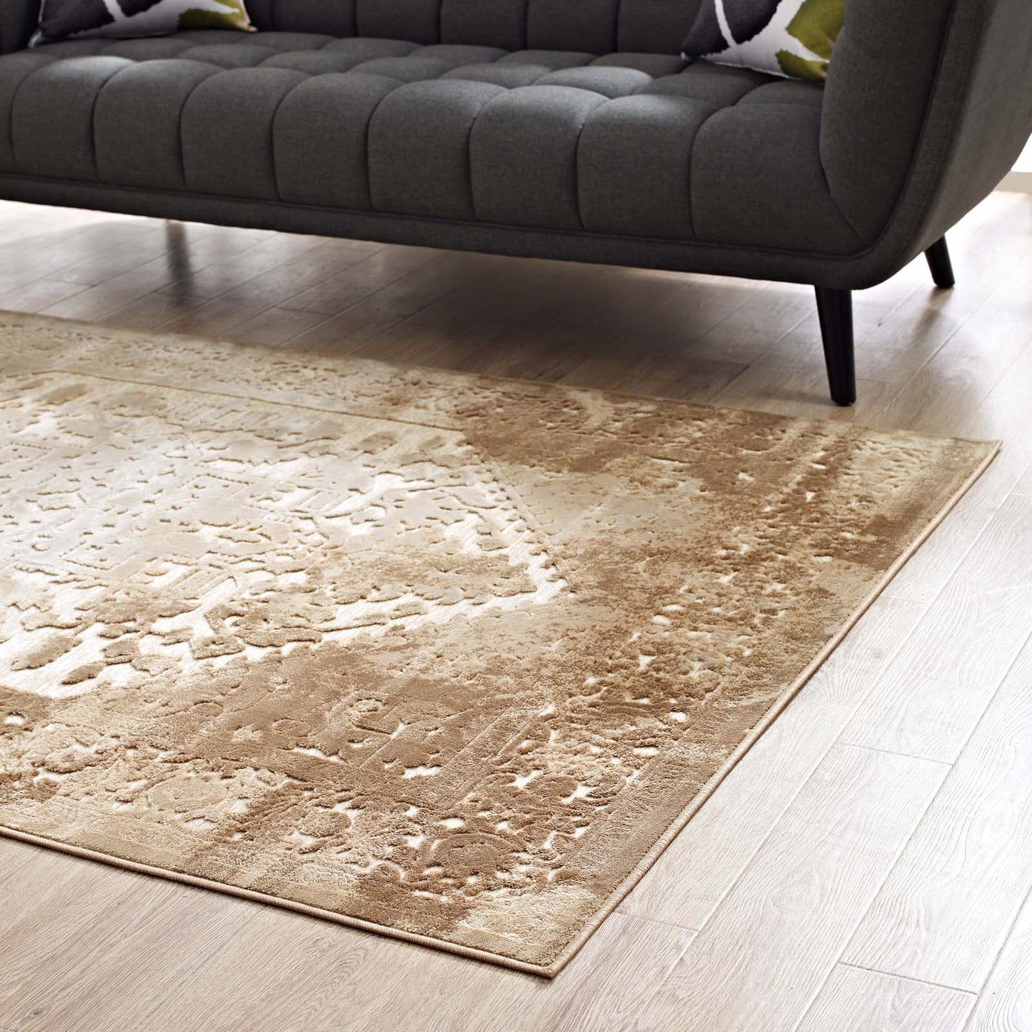 Modway Outlet Rosina Distressed Vintage Medallion 5x8 Area Rug by Modway Living Room Rugs Tan and Cream - R-1094A-58