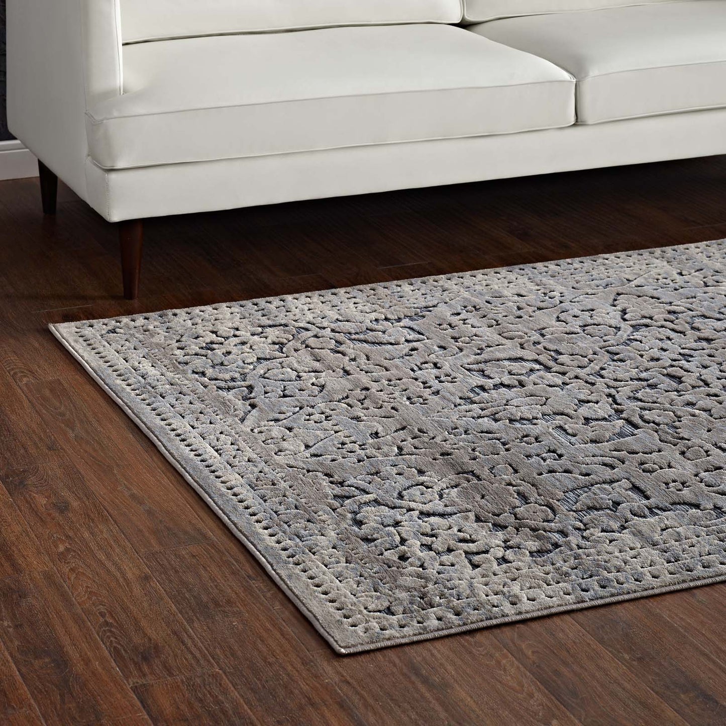 Modway Outlet Margarida Distressed Vintage Turkish 8x10 Area Rug by Modway Living Room Rugs Blue and Cream - R-1095A-810