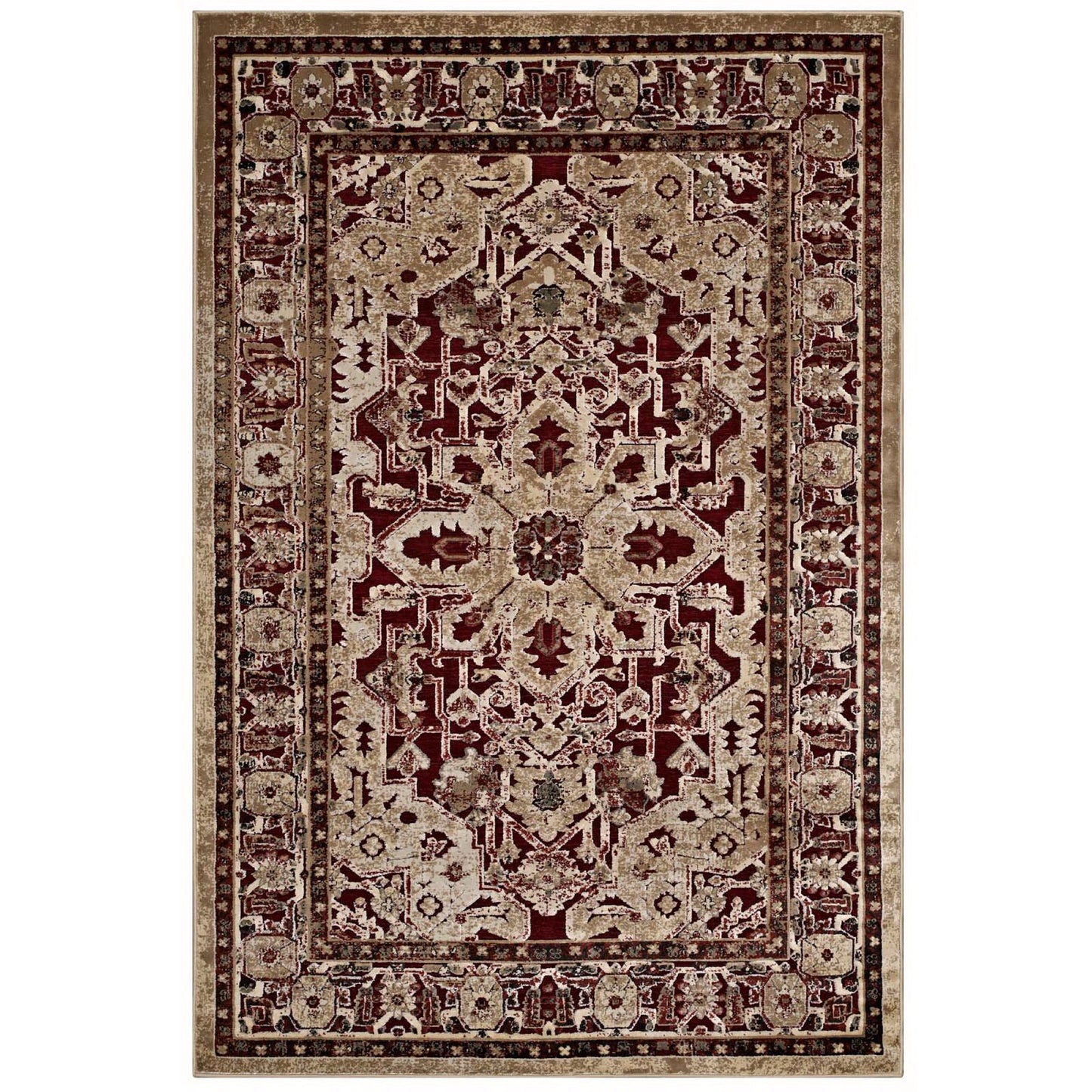 Modway Outlet Grania Ornate Vintage Floral Turkish 8x10 Area Rug by Modway Living Room Rugs Burgundy and Tan - R-1096A-810