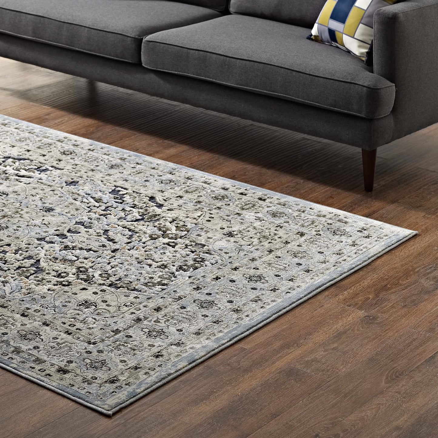 Modway Outlet Elqenna Ornate Vintage Floral Turkish 5x8 Area Rug by Modway Living Room Rugs Blue and Cream - R-1099A-58