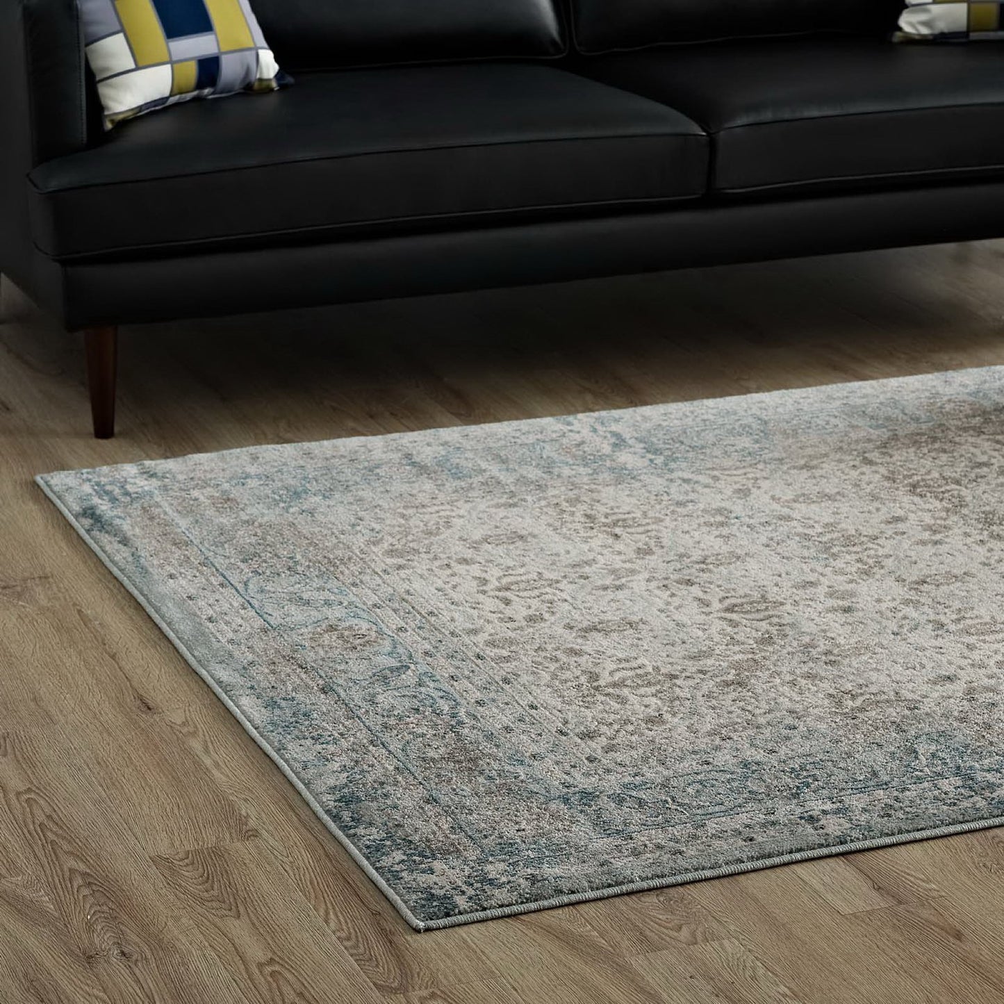 Modway Outlet Dilys Distressed Vintage Floral Lattice 5x8 Area Rug by Modway Living Room Rugs Teal Brown and Beige - R-1103A-58