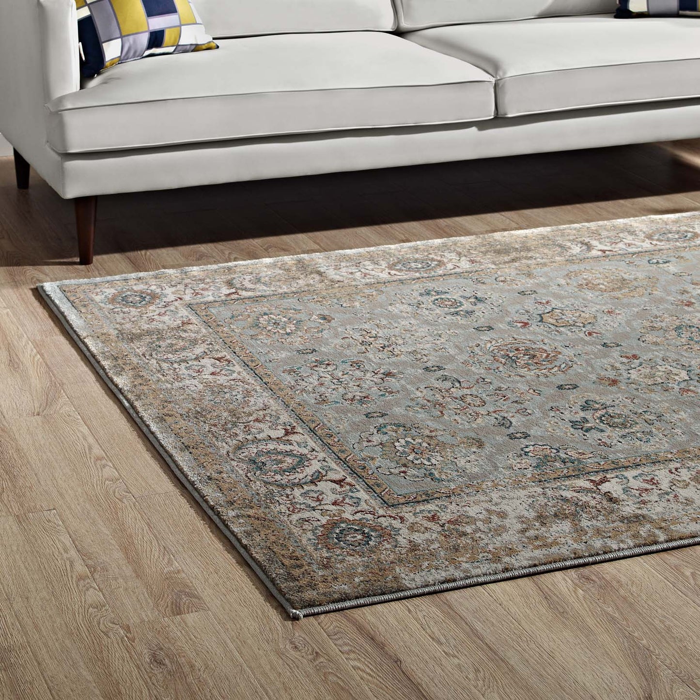 Modway Outlet Hisa Distressed Vintage Floral Lattice 5x8 Area Rug by Modway Living Room Rugs Silver Blue Beige and Brown - R-1106A-58