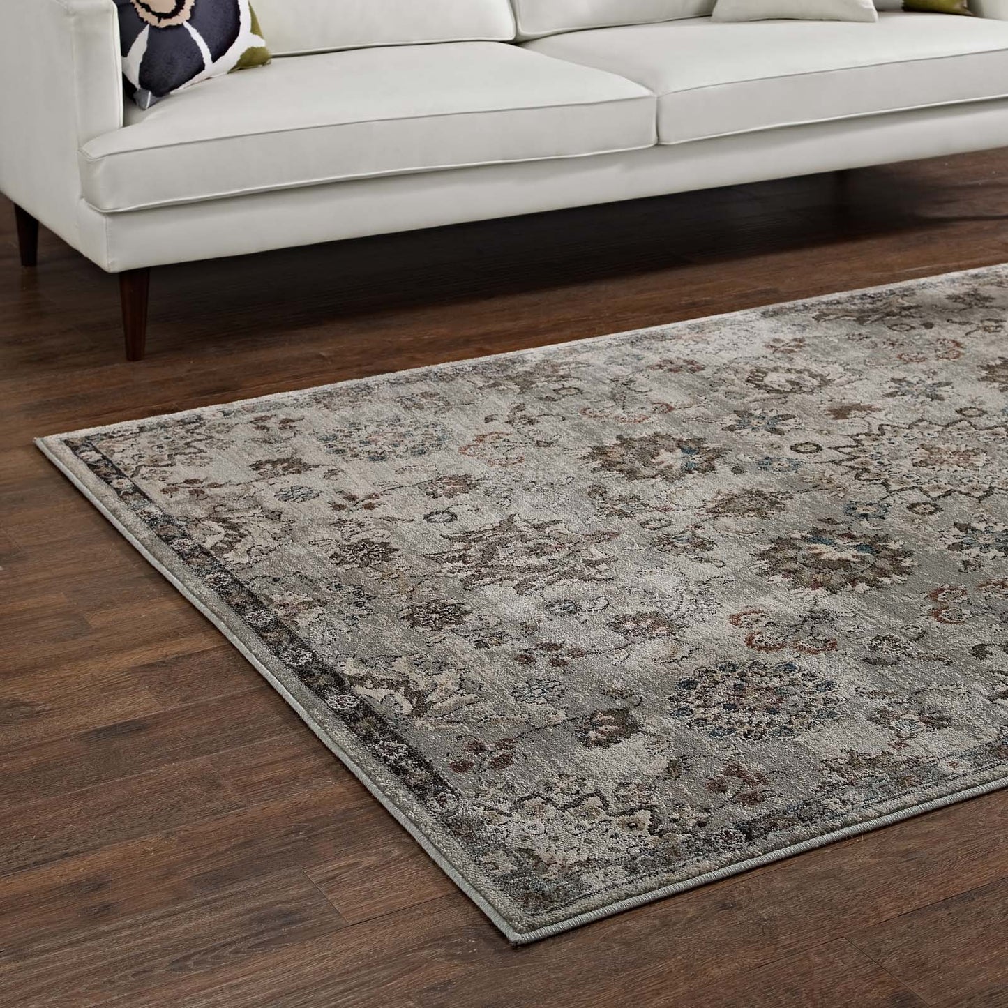 Modway Outlet Hana Distressed Vintage Floral Lattice 5x8 Area Rug by Modway Living Room Rugs Silver Blue Beige and Brown - R-1107A-58