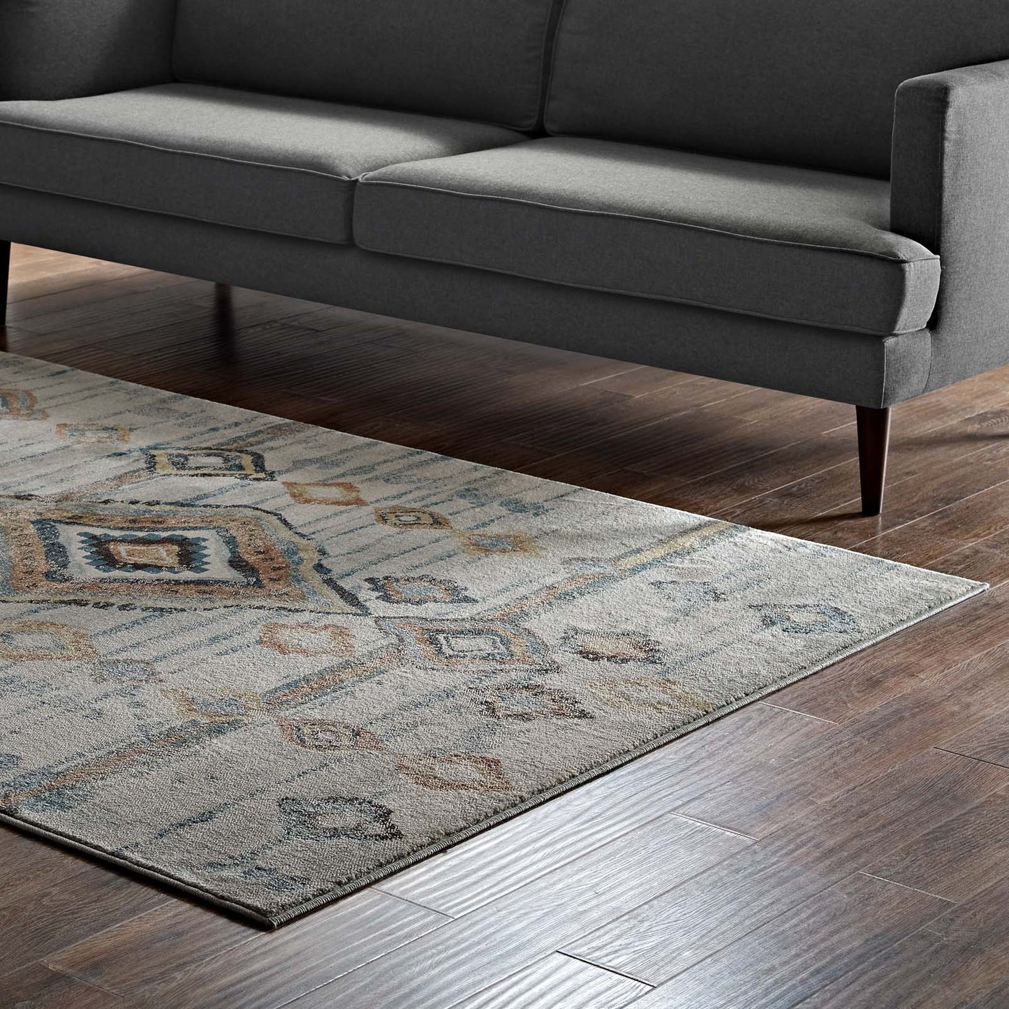 Modway Outlet Jenica Distressed Moroccan Tribal Abstract Diamond 5x8 Area Rug by Modway Living Room Rugs Silver Blue Beige and Brown - R-1109A-58