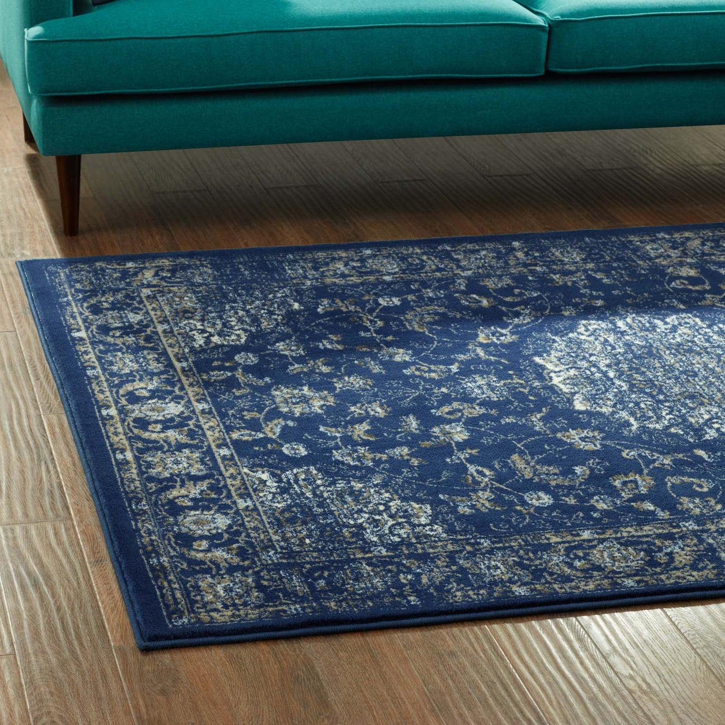 Modway Outlet Lilja Distressed Vintage Medallion 5x8 Area Rug by Modway Living Room Rugs Moroccan Blue Beige and Ivory - R-1127A-58