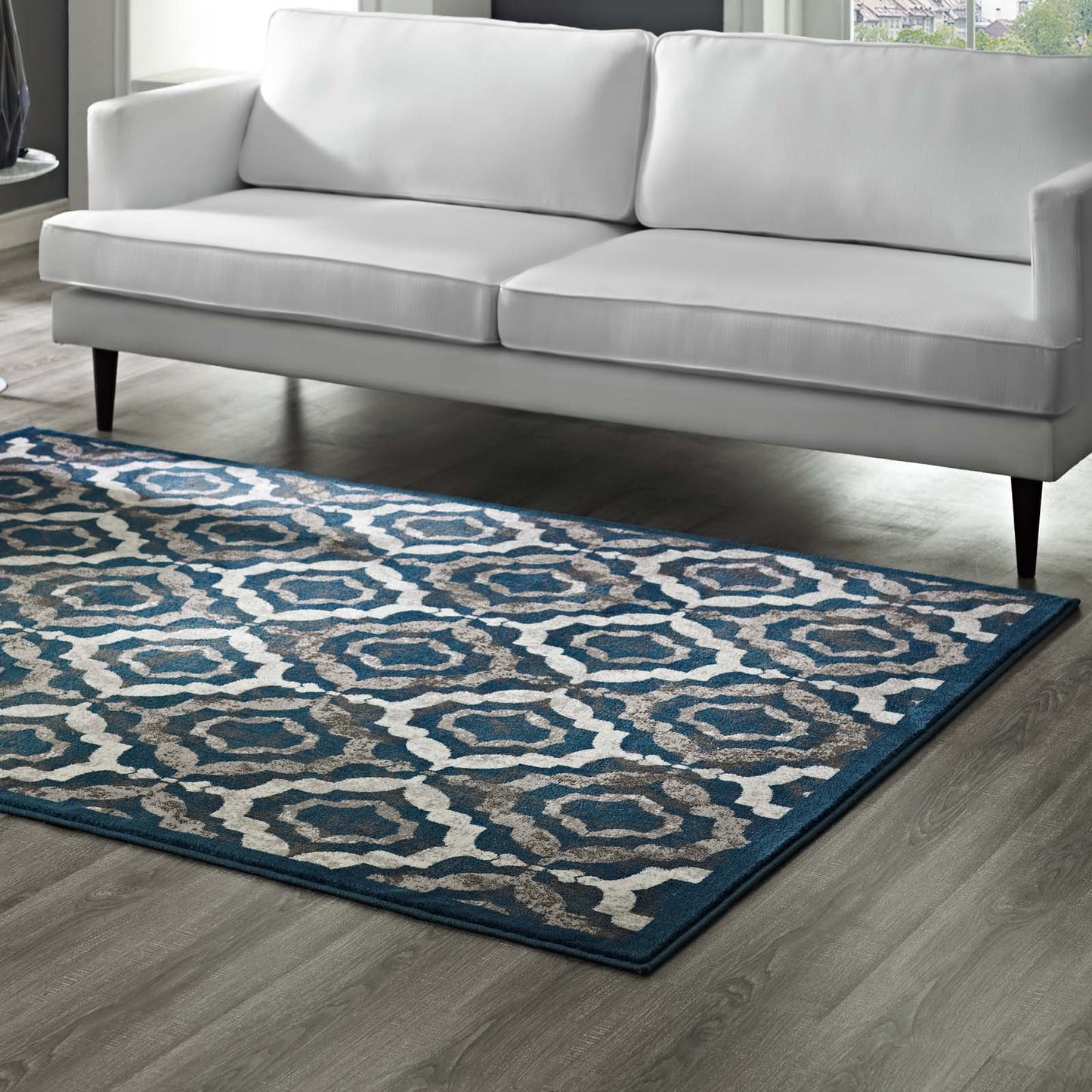 Modway Outlet Kalinda Rustic Vintage Moroccan Trellis 8x10 Area Rug by Modway Living Room Rugs Ivory Moroccan Blue and Brown - R-1128A-810