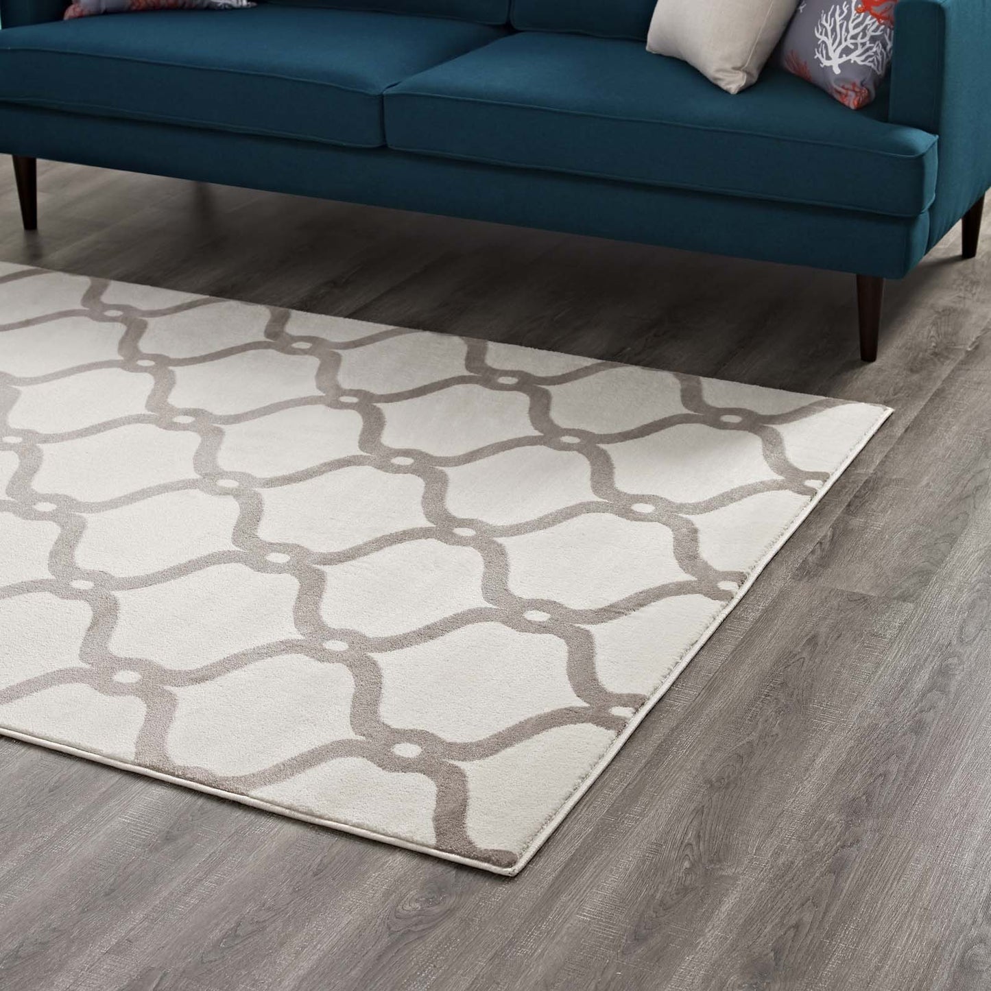 Modway Outlet Beltara Chain Link Transitional Trellis 5x8 Area Rug by Modway Living Room Rugs Beige and Ivory - R-1129C-58