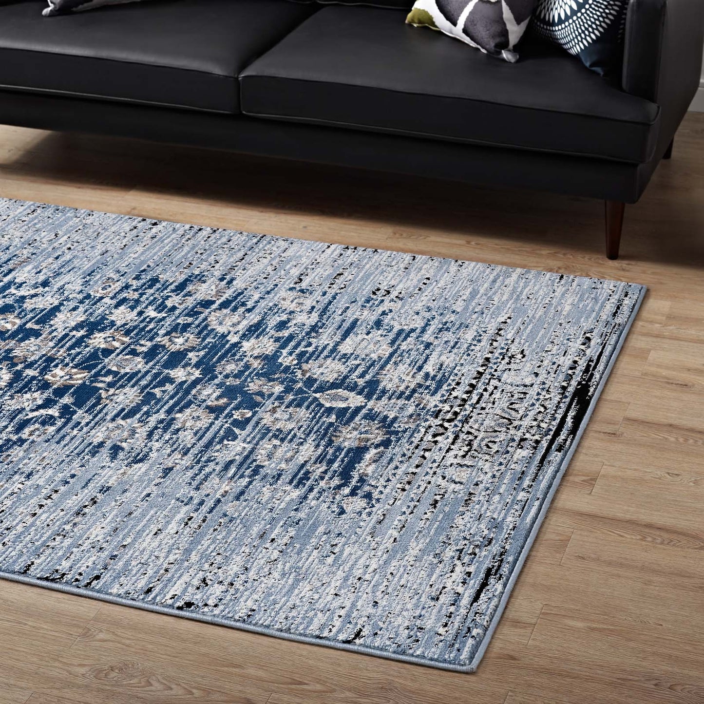 Modway Outlet Chiara Distressed Floral Lattice Contemporary 8x10 Area Rug by Modway Living Room Rugs Moroccan Blue - R-1131A-810
