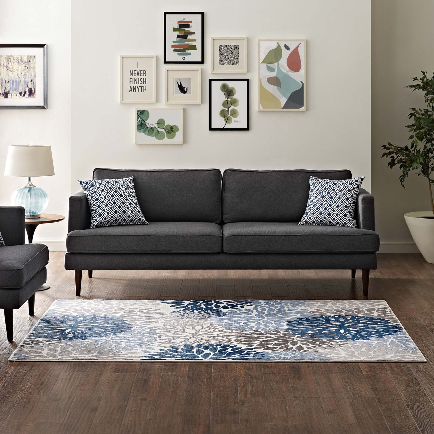 Modway Outlet Calithea Vintage Classic Abstract Floral 4x6 Area Rug by Modway Living Room Rugs Blue Brown and Beige - R-1133A-46