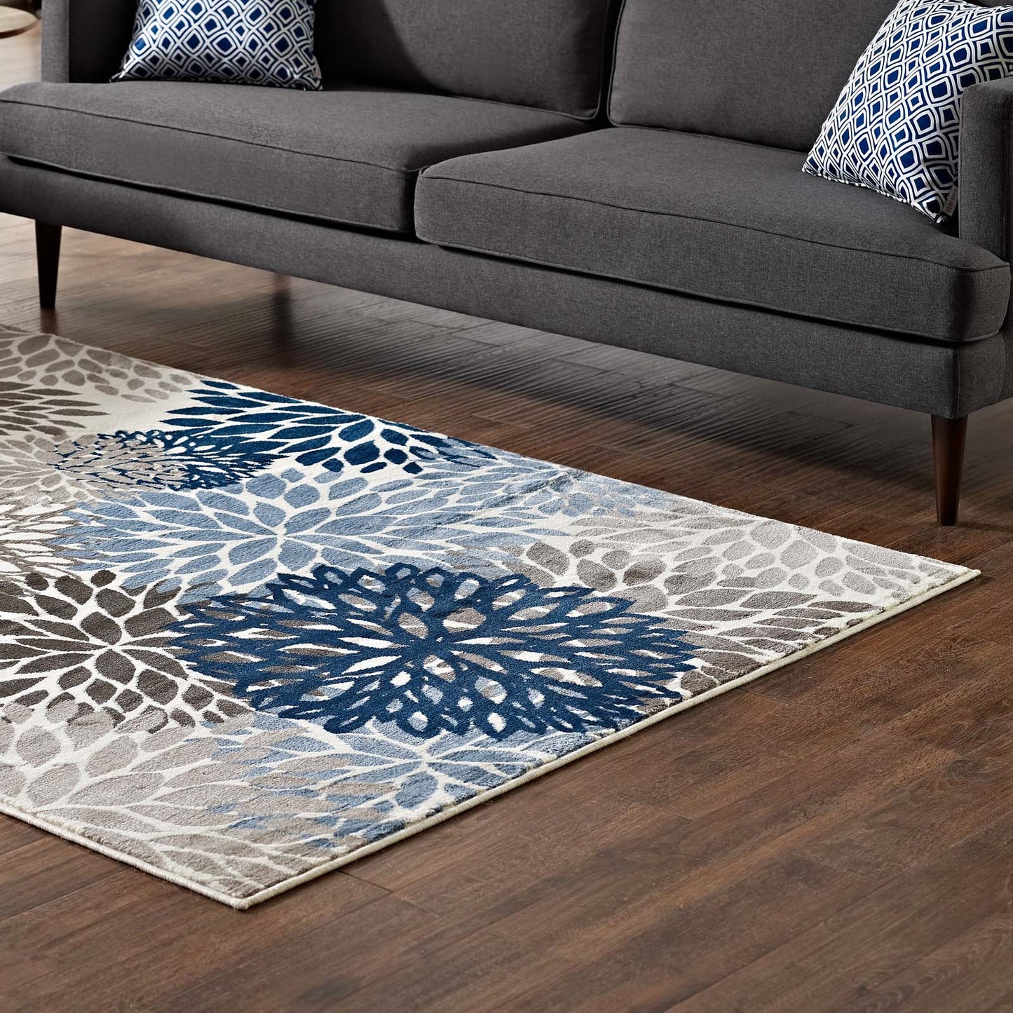 Modway Outlet Calithea Vintage Classic Abstract Floral 5x8 Area Rug by Modway Living Room Rugs Blue Brown and Beige - R-1133A-58