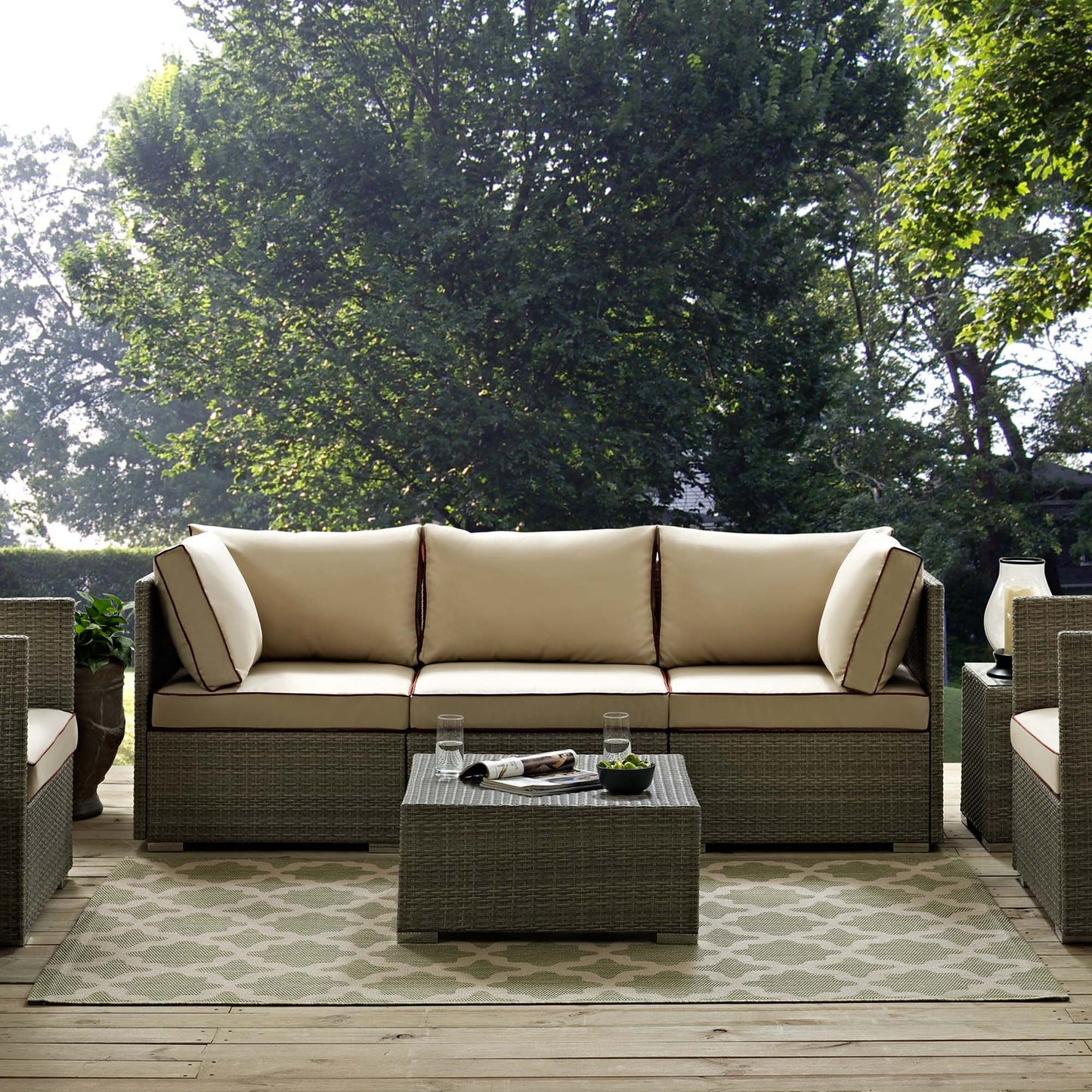 Modway Outlet Cerelia Moroccan Trellis Indoor and Outdoor 4x6 Area Rug by Modway Living Room Rugs Beige and Light Green - R-1139B-46