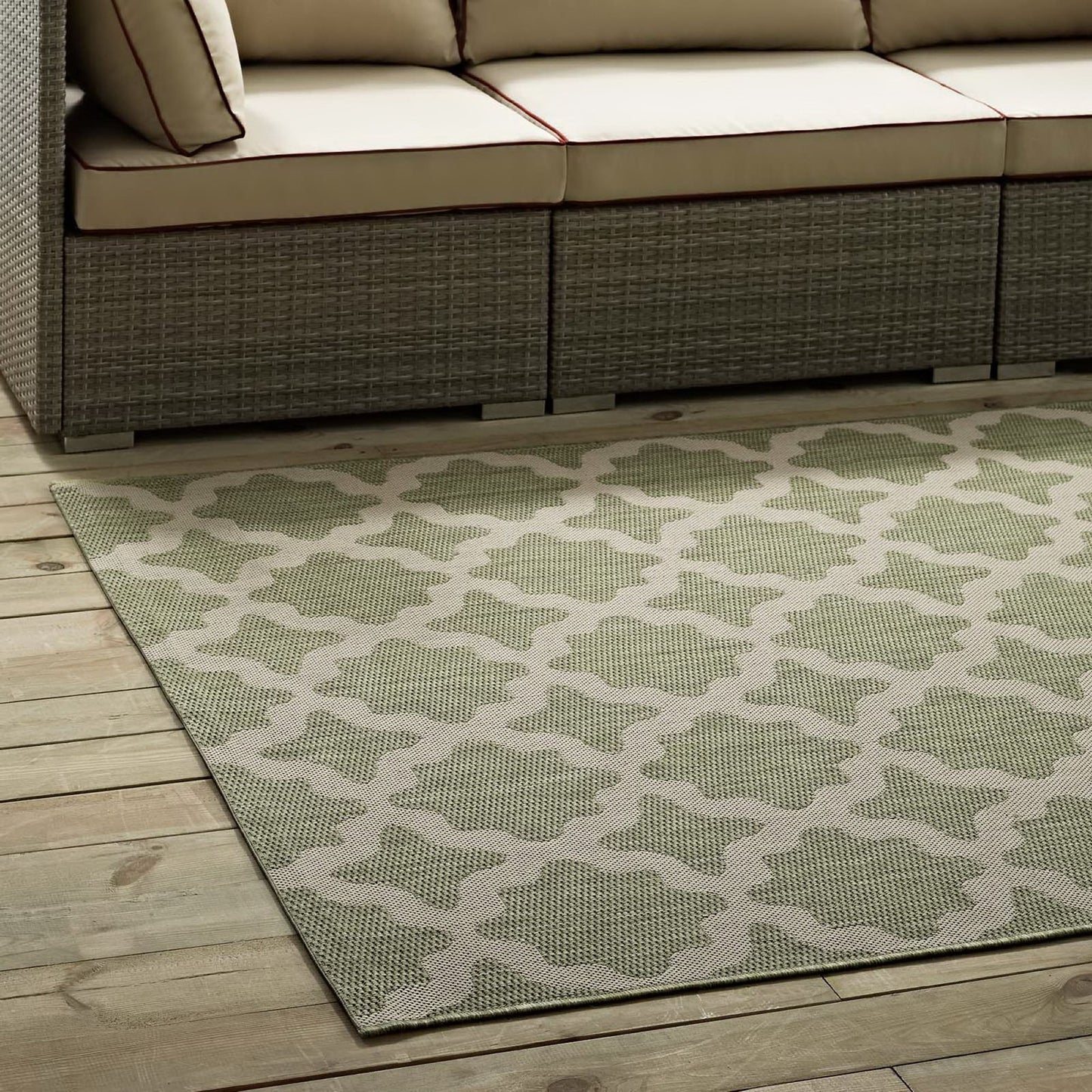 Modway Outlet Cerelia Moroccan Trellis Indoor and Outdoor 8x10 Area Rug by Modway Living Room Rugs Beige and Light Green - R-1139B-810