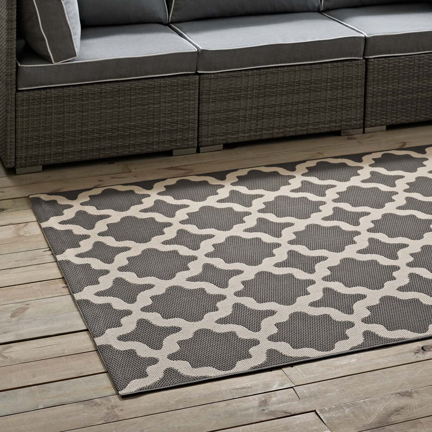 Modway Outlet Cerelia Moroccan Trellis Indoor and Outdoor 5x8 Area Rug by Modway Living Room Rugs Gray and Beige - R-1139D-58
