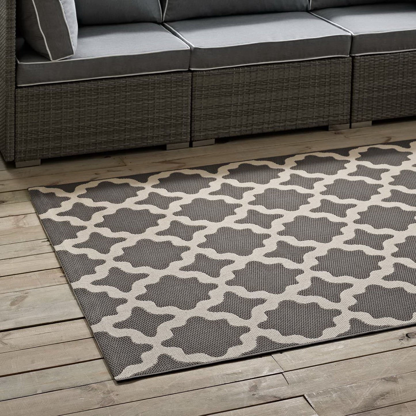 Modway Outlet Cerelia Moroccan Trellis Indoor and Outdoor 8x10 Area Rug by Modway Living Room Rugs Gray and Beige - R-1139D-810