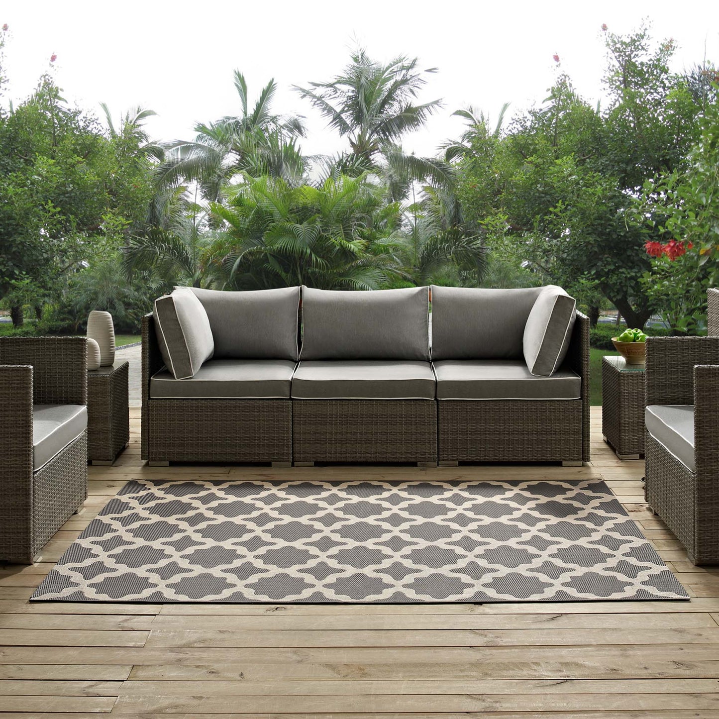 Modway Outlet Cerelia Moroccan Trellis Indoor and Outdoor 9x12 Area Rug by Modway Living Room Rugs Gray and Beige - R-1139D-912