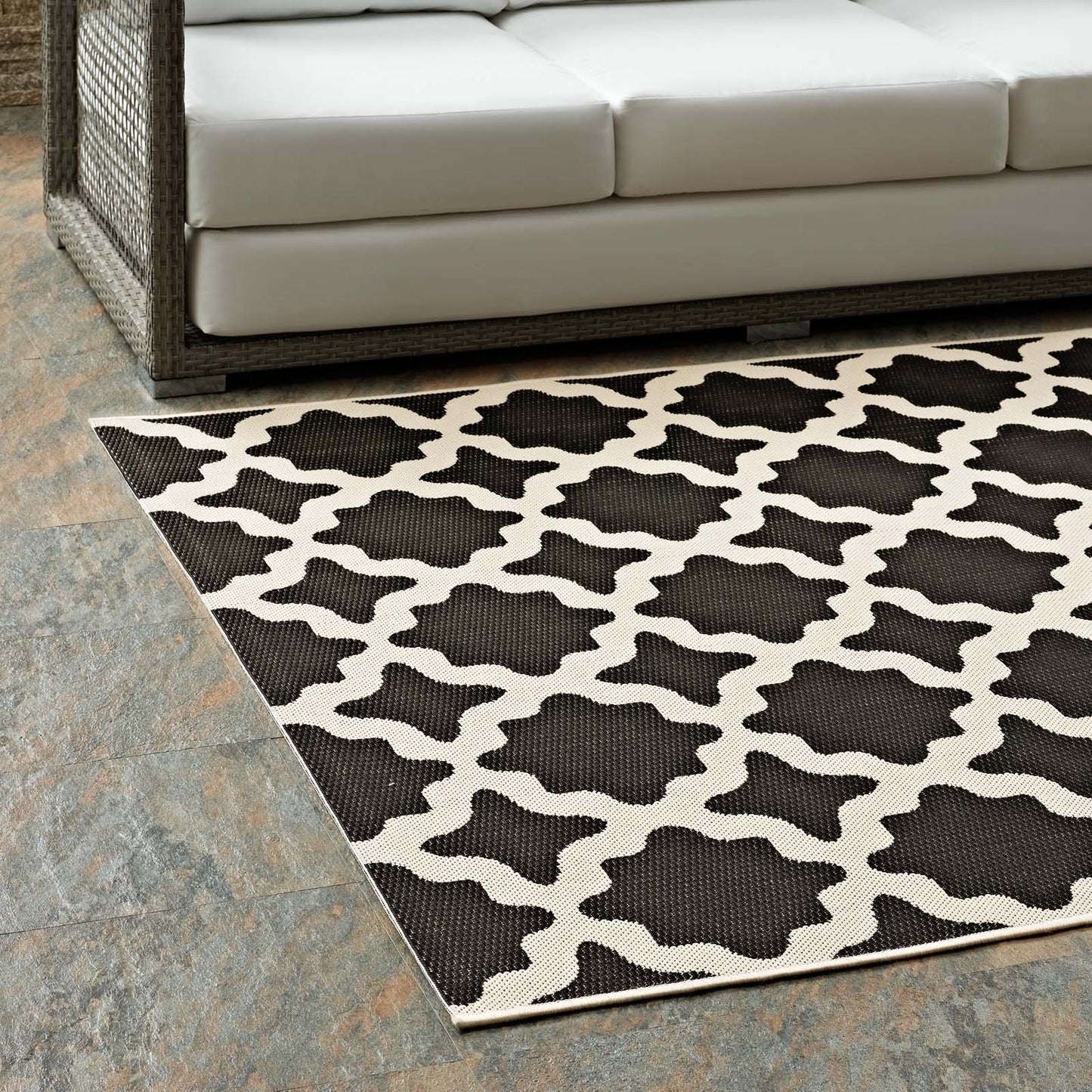 Modway Outlet Cerelia Moroccan Trellis Indoor and Outdoor 5x8 Area Rug by Modway Living Room Rugs Black and Beige - R-1139F-58